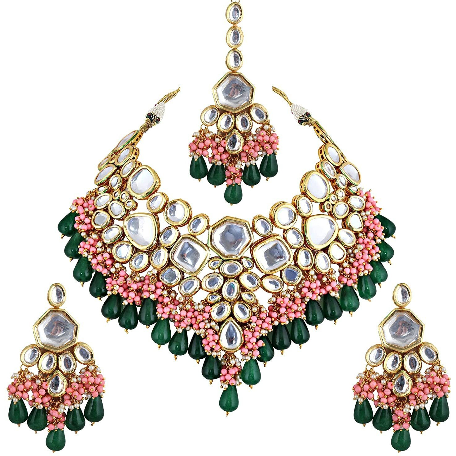 Lucky Jewellery 18K Gold Plated Multicolor with Monalisa Drop Bridal Set for Girls & Women