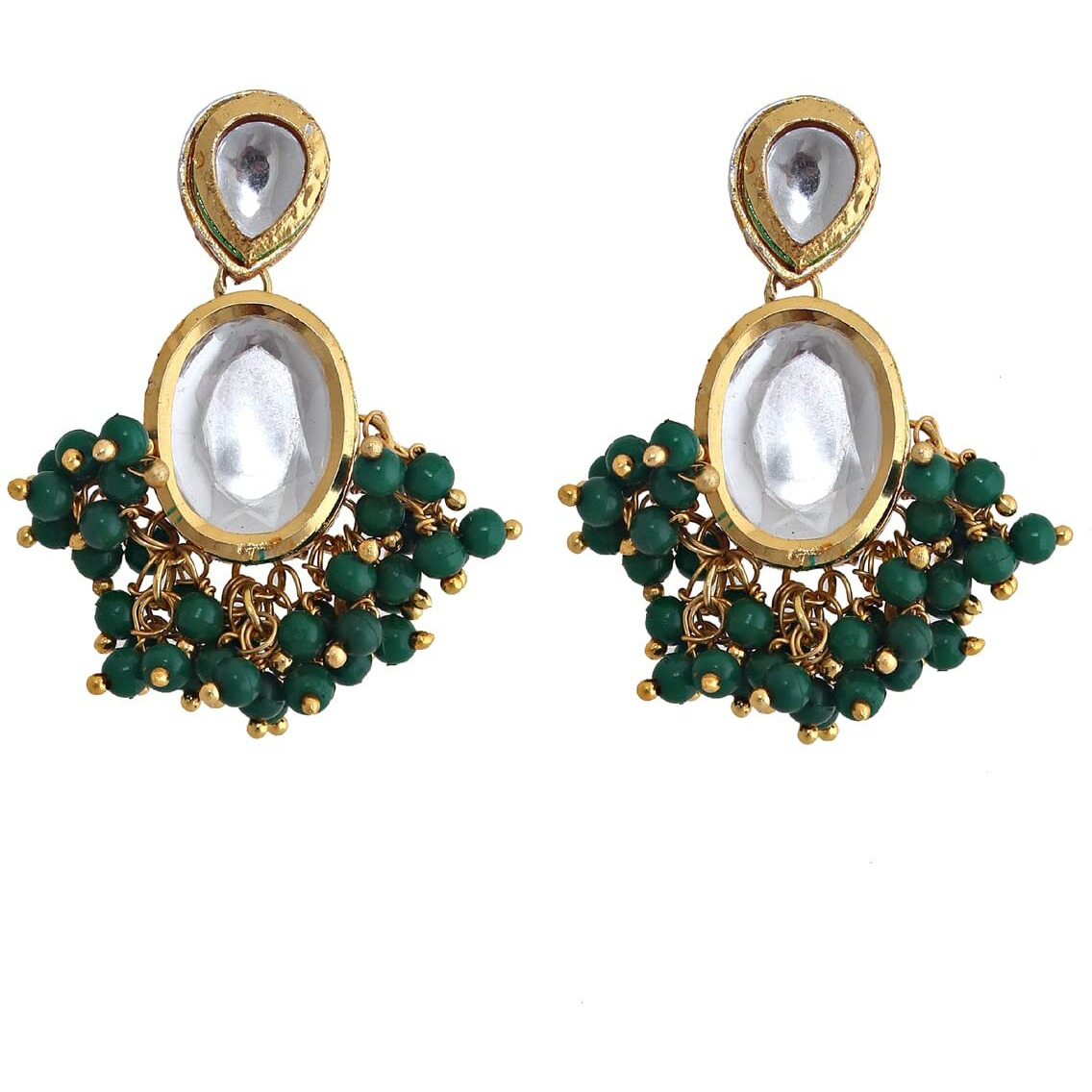 Lucky Jewellery 18K Gold Plated Green Color Kundan Stone/Uncut Kundan/Dibbi Kundan/Meena Kundan/Lucknow Kundan Necklace Set for Girls & Women (1000-J5SK-1607-G)