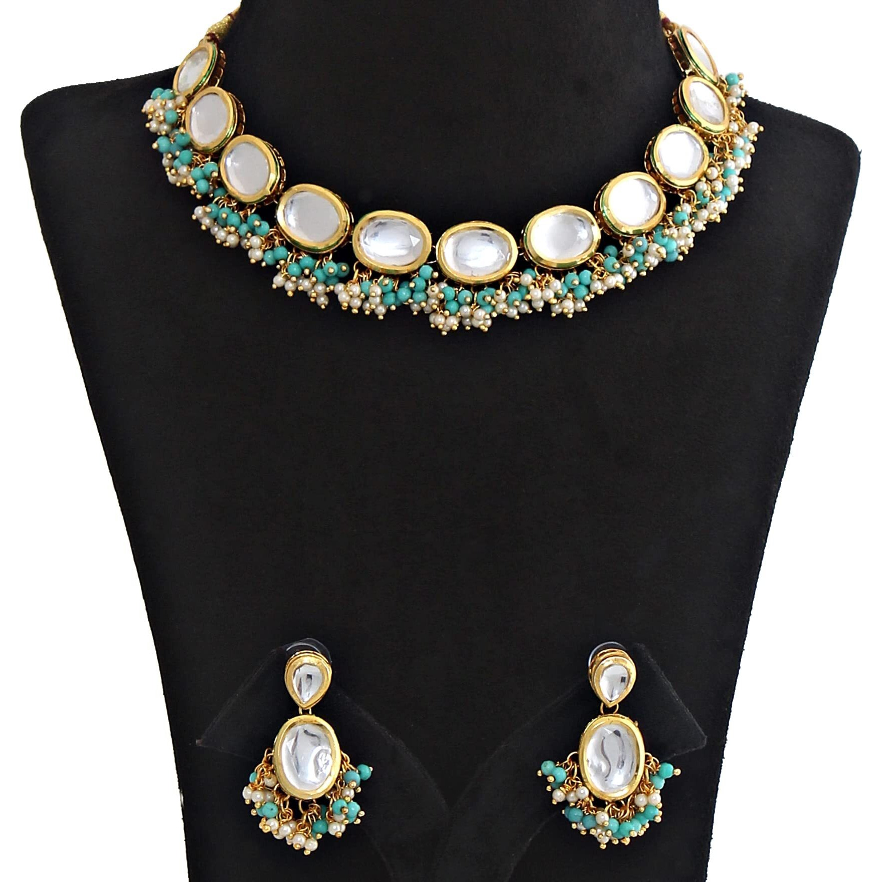 Lucky Jewellery 18K Gold Plated Multicolor Kundan Stone/Uncut Kundan/Dibbi Kundan/Meena Kundan/Lucknow Kundan Necklace Set for Girls & Women (1000-J5SK-1607-WF)