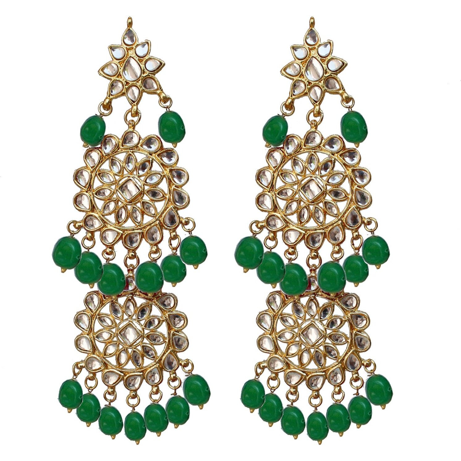 Lucky Jewellery Designer Gold Plating Green Color Pearl with Kundan Choker Bridal Dulhan Necklace Set For Girls & Women (4200-QSK-580-G)