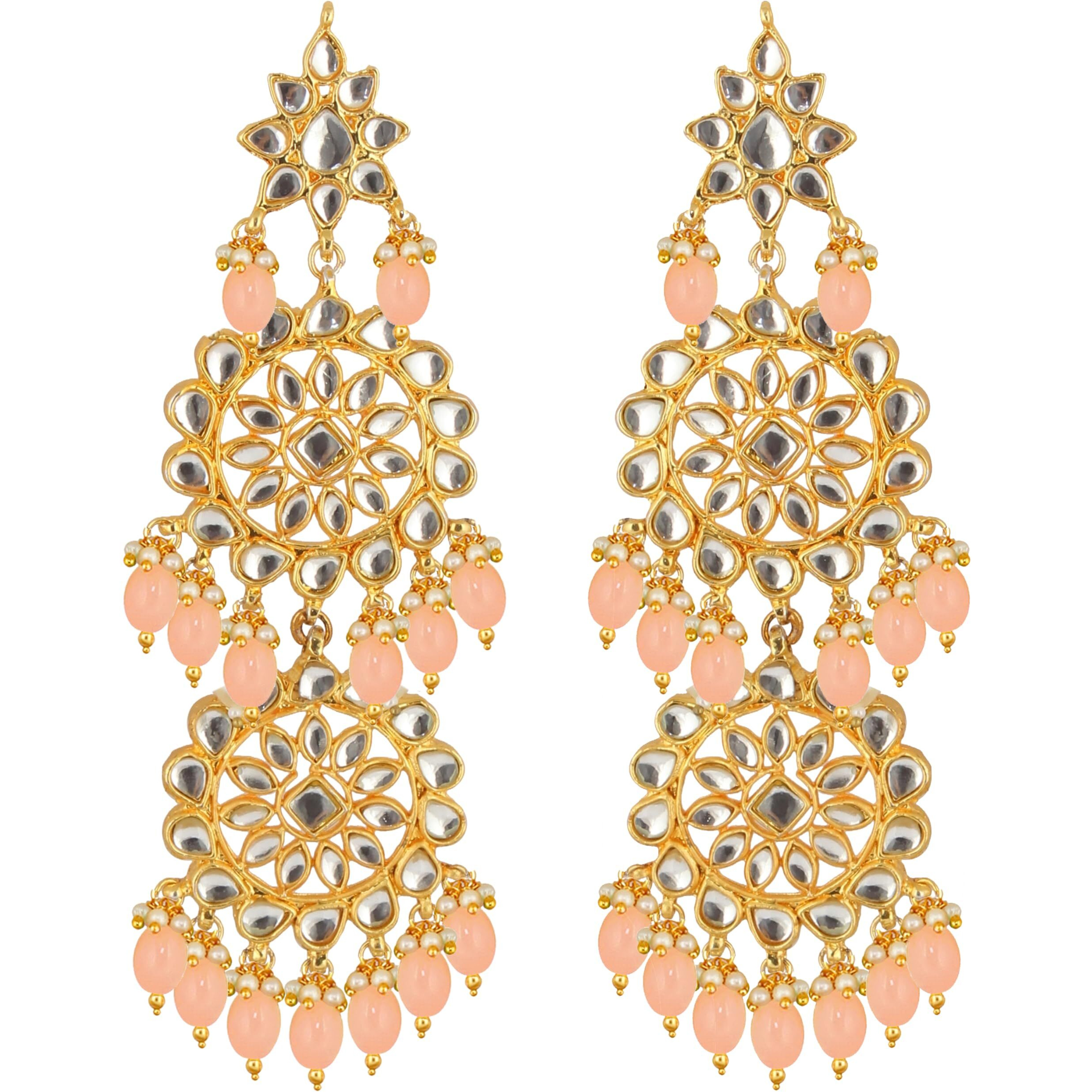 Lucky Jewellery Designer Gold Plating Light Peach Color Pearl with Kundan Choker Bridal Dulhan Necklace Set For Girls & Women (4200-QSK-580-LPH)