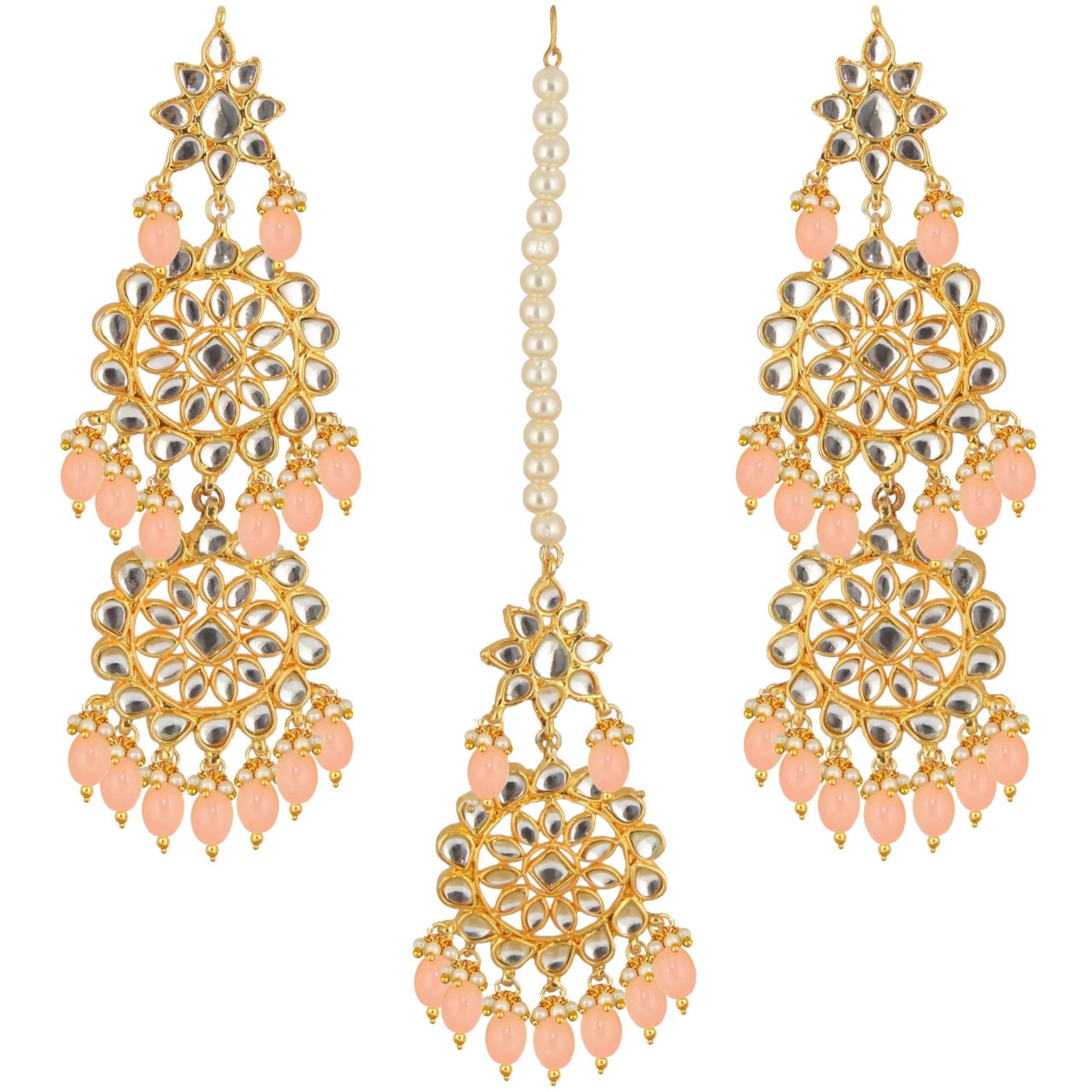 Lucky Jewellery Designer Gold Plating Light Peach Color Pearl with Kundan Choker Bridal Dulhan Necklace Set For Girls & Women (4200-QSK-580-LPH)