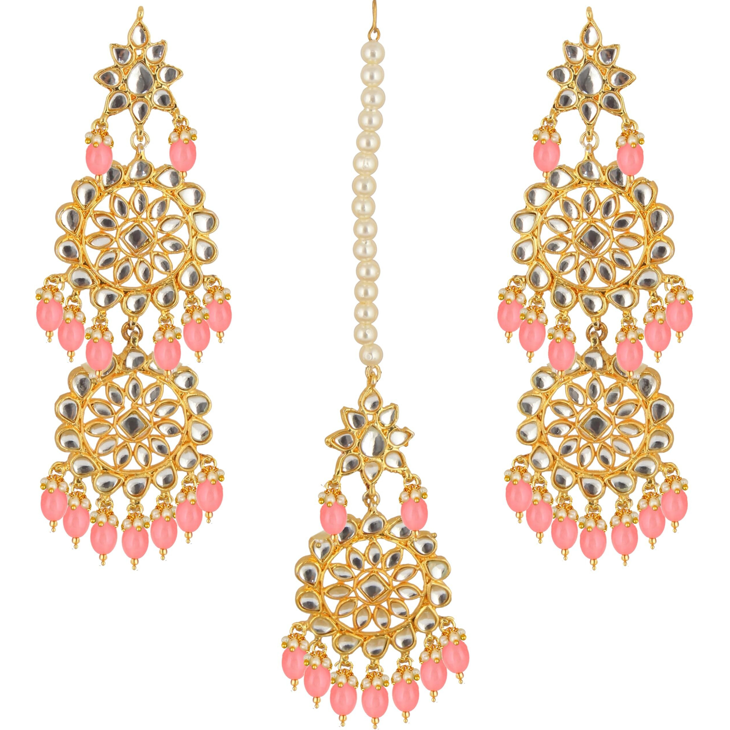 Lucky Jewellery Designer Gold Plating Peach Color Pearl with Kundan Choker Bridal Dulhan Necklace Set For Girls & Women (4200-QSK-580-PH)
