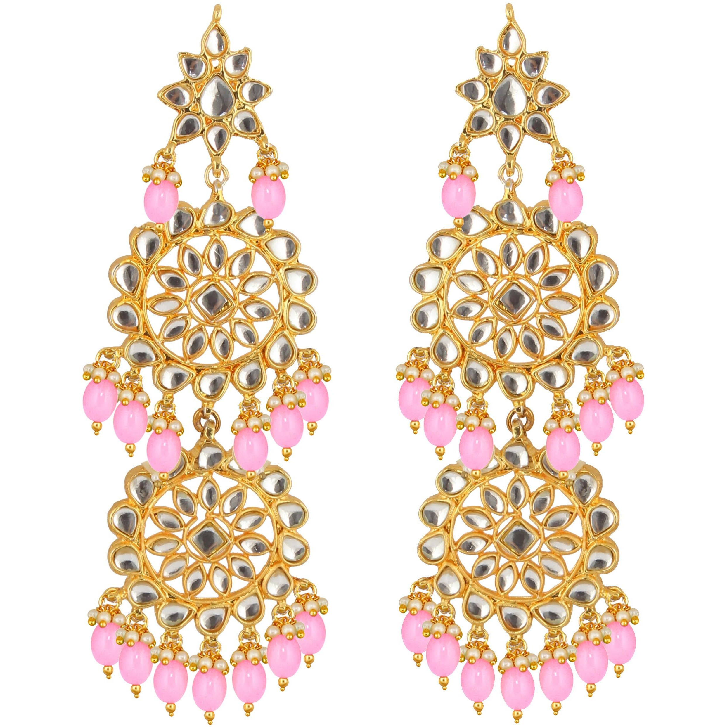 Lucky Jewellery Designer Gold Plating Pink Color Pearl with Kundan Choker Bridal Dulhan Necklace Set For Girls & Women (4200-QSK-580-PK)