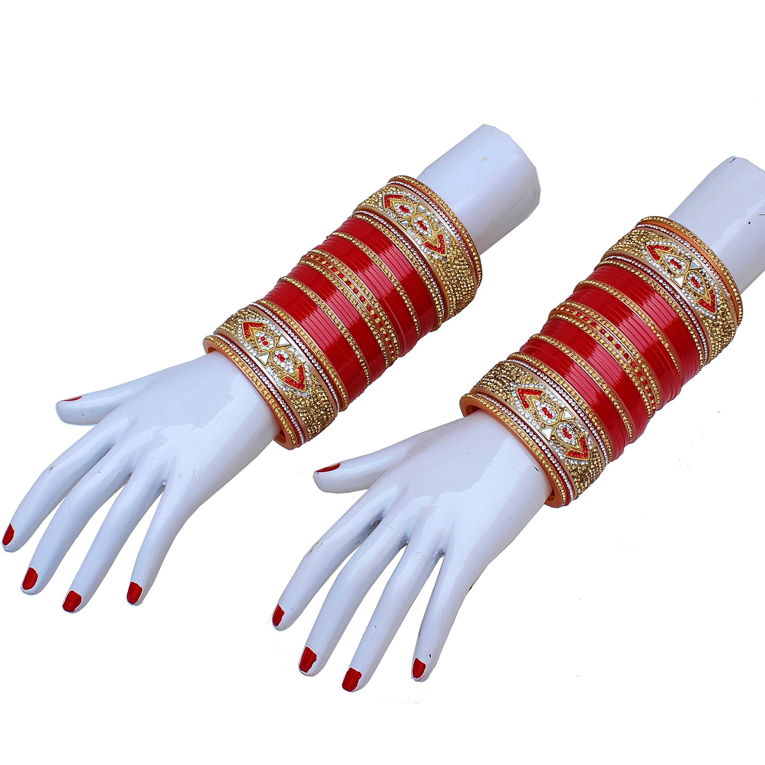 Lucky Jewellery Bridal Bangle Set Red Designer Dulhan Wedding Choora Fashion Punjabi Chura Stone Chuda For Women (1030-M1C1-734-R28)