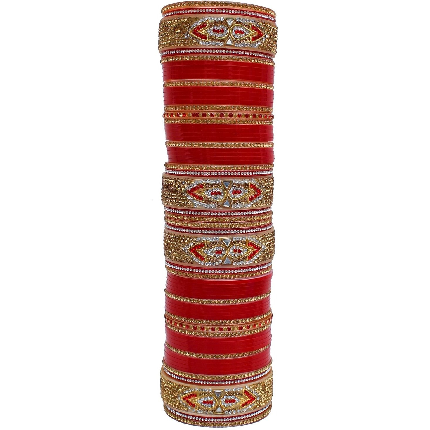 Lucky Jewellery Bridal Bangle Set Red Designer Dulhan Wedding Choora Fashion Punjabi Chura Stone Chuda For Women (1030-M1C1-734-R28)