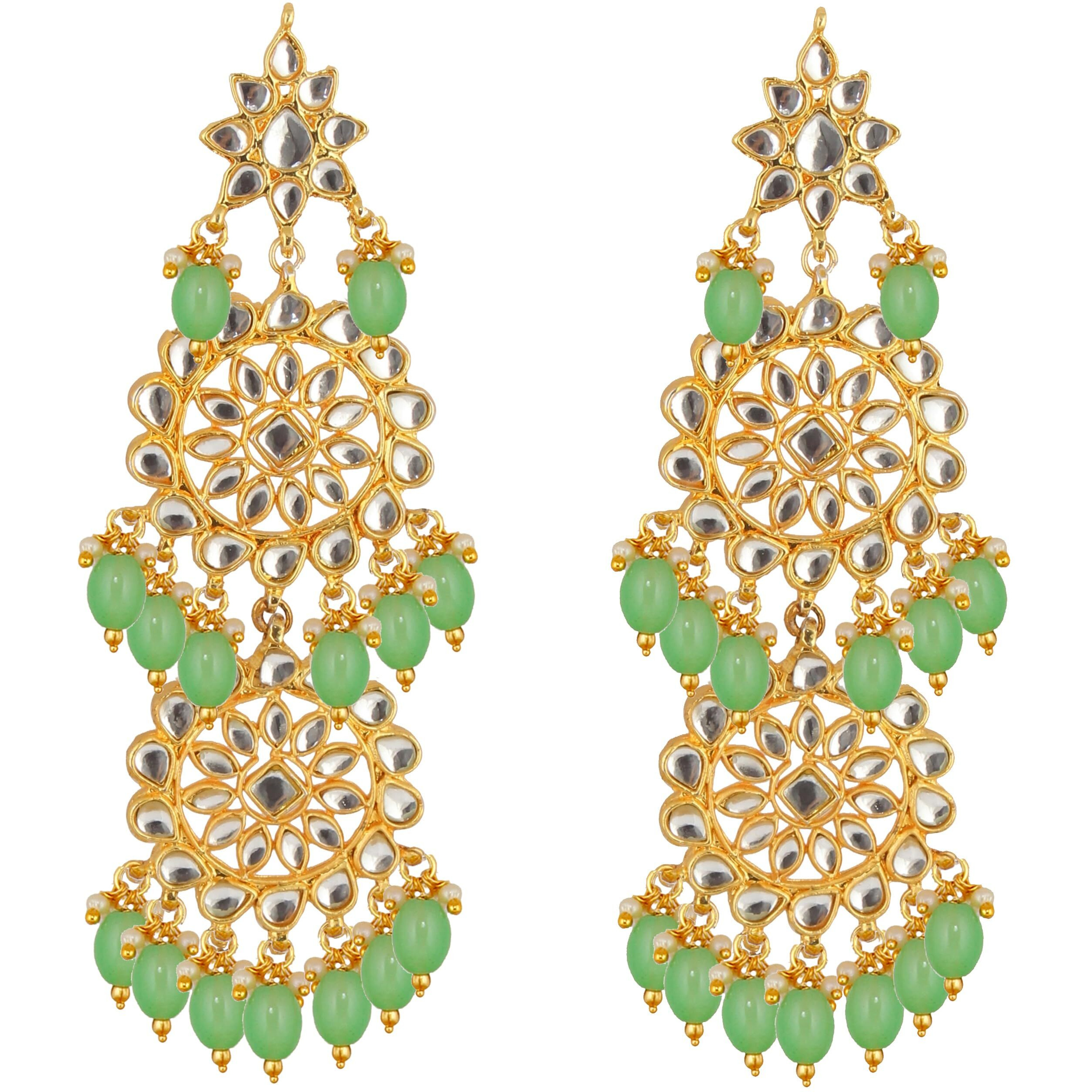 Lucky Jewellery Designer Gold Plating Mint Color Pearl with Kundan Choker Bridal Dulhan Necklace Set For Girls & Women (4200-QSK-580-MNT)