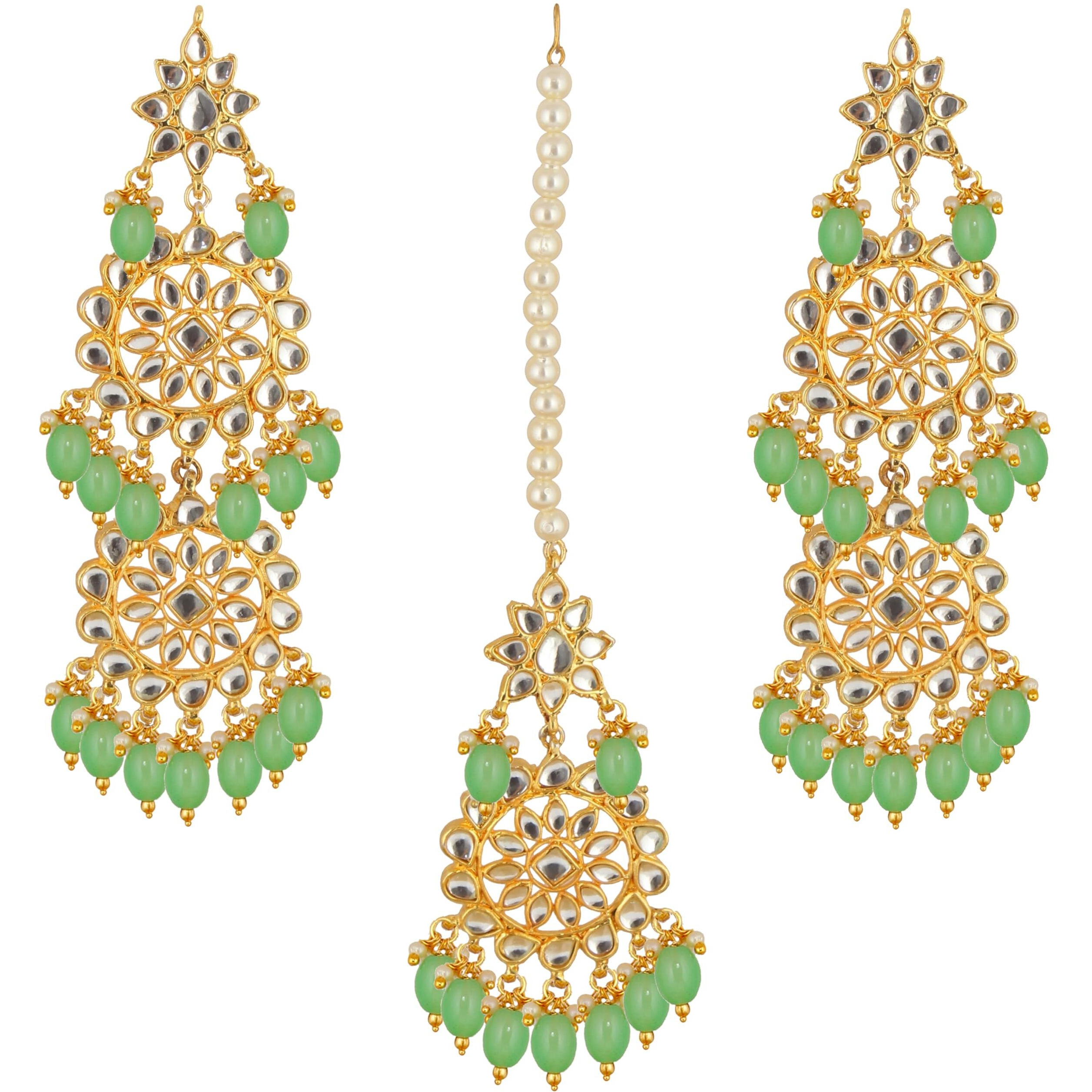 Lucky Jewellery Designer Gold Plating Mint Color Pearl with Kundan Choker Bridal Dulhan Necklace Set For Girls & Women (4200-QSK-580-MNT)