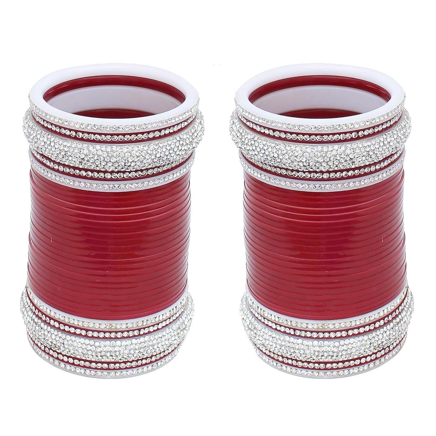 Lucky Jewellery Bridal Bangle Set Wedding Punjabi Chuda Designer Chura CZ Stone Kundan Maroon Color Choora For Women (1700-M1C1-GEET-M2.8)