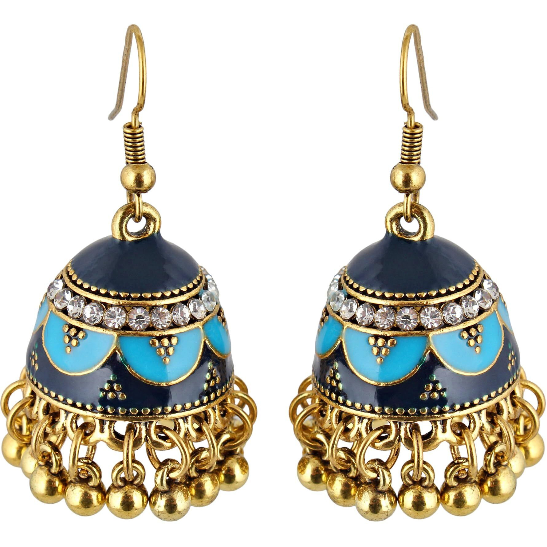 LUCKY JEWELLERY Designer Antique Gold Plated Firoji Blue Color Meenakari Stone Jhumki Earring For Girls & Women (200-CHJM1-1150-FB)