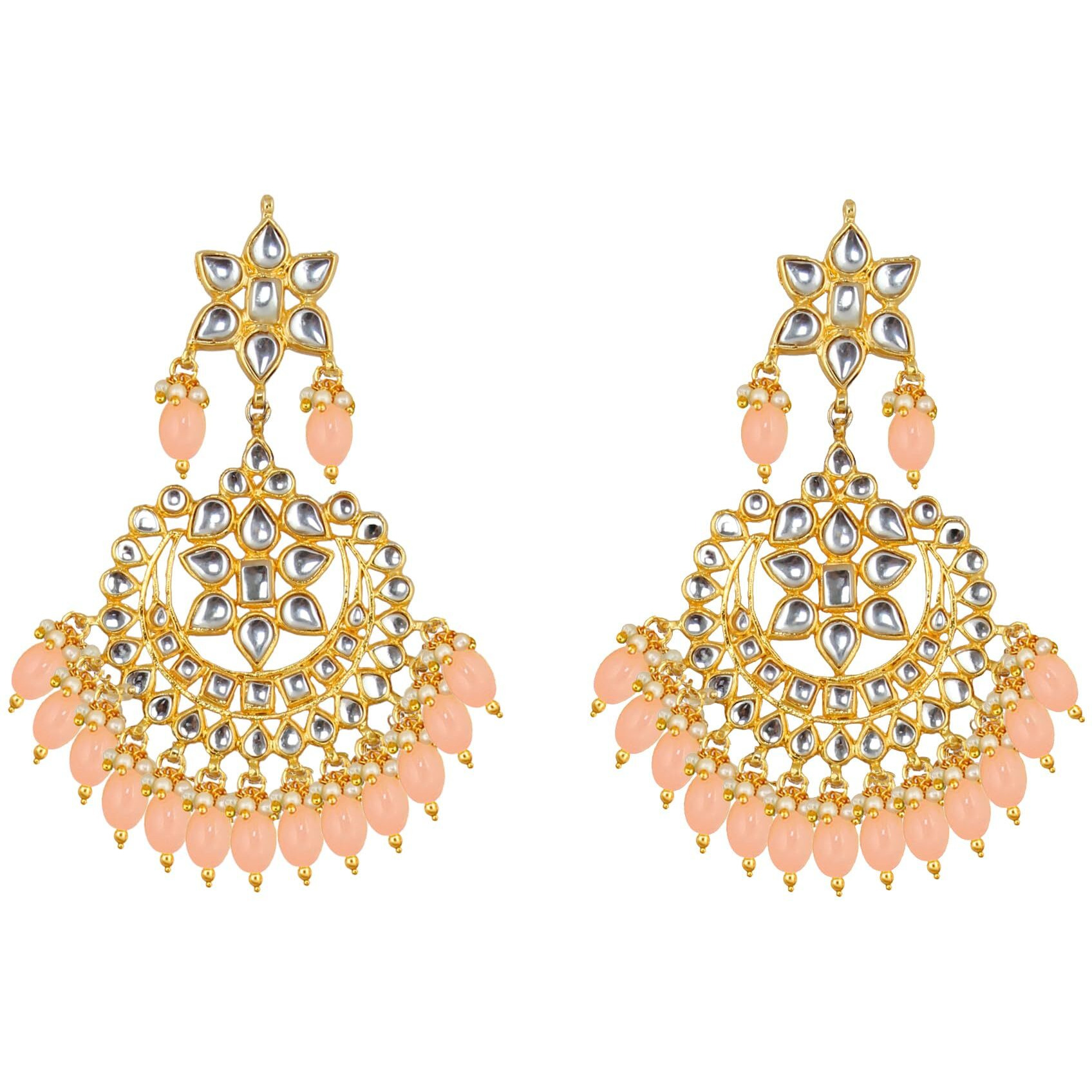 Lucky Jewellery Designer Gold Plating Light Peach Color Pearl with Kundan Choker Bridal Necklace Set For Girls & Women (4200-QSK-564-LPH)