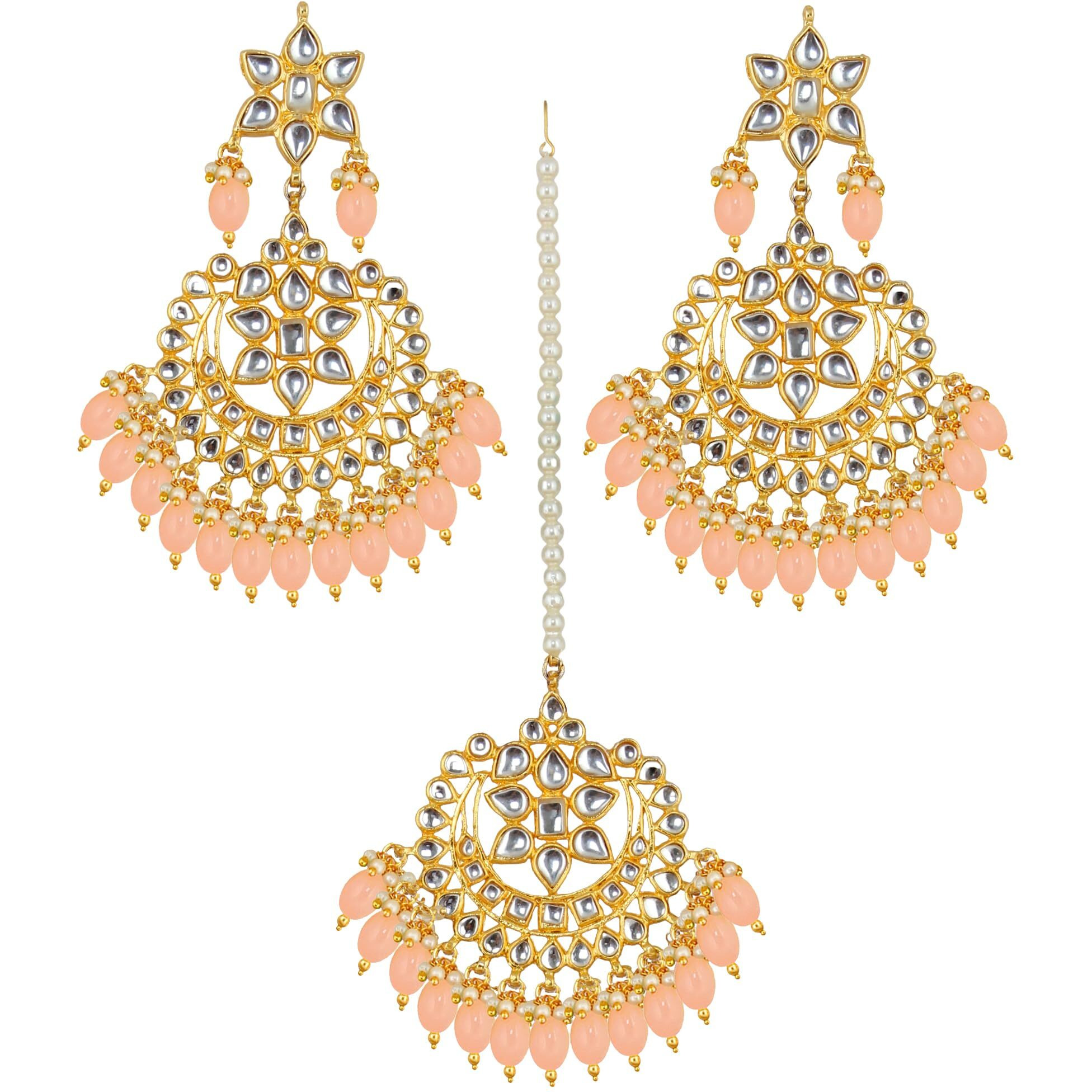 Lucky Jewellery Designer Gold Plating Light Peach Color Pearl with Kundan Choker Bridal Necklace Set For Girls & Women (4200-QSK-564-LPH)