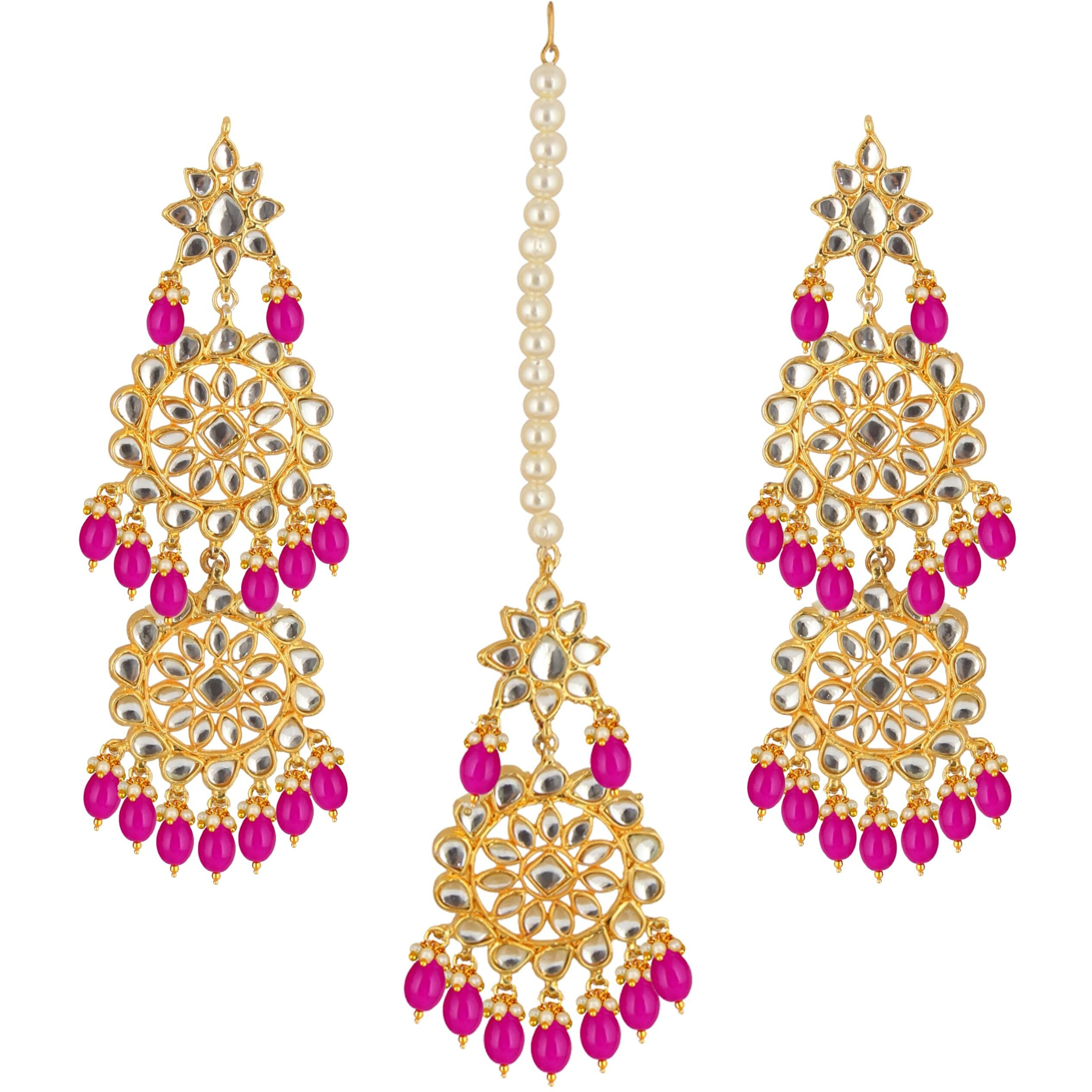 Lucky Jewellery Designer Gold Plating Magenta Color Pearl with Kundan Choker Bridal Dulhan Necklace Set For Girls & Women (4200-QSK-580-R)