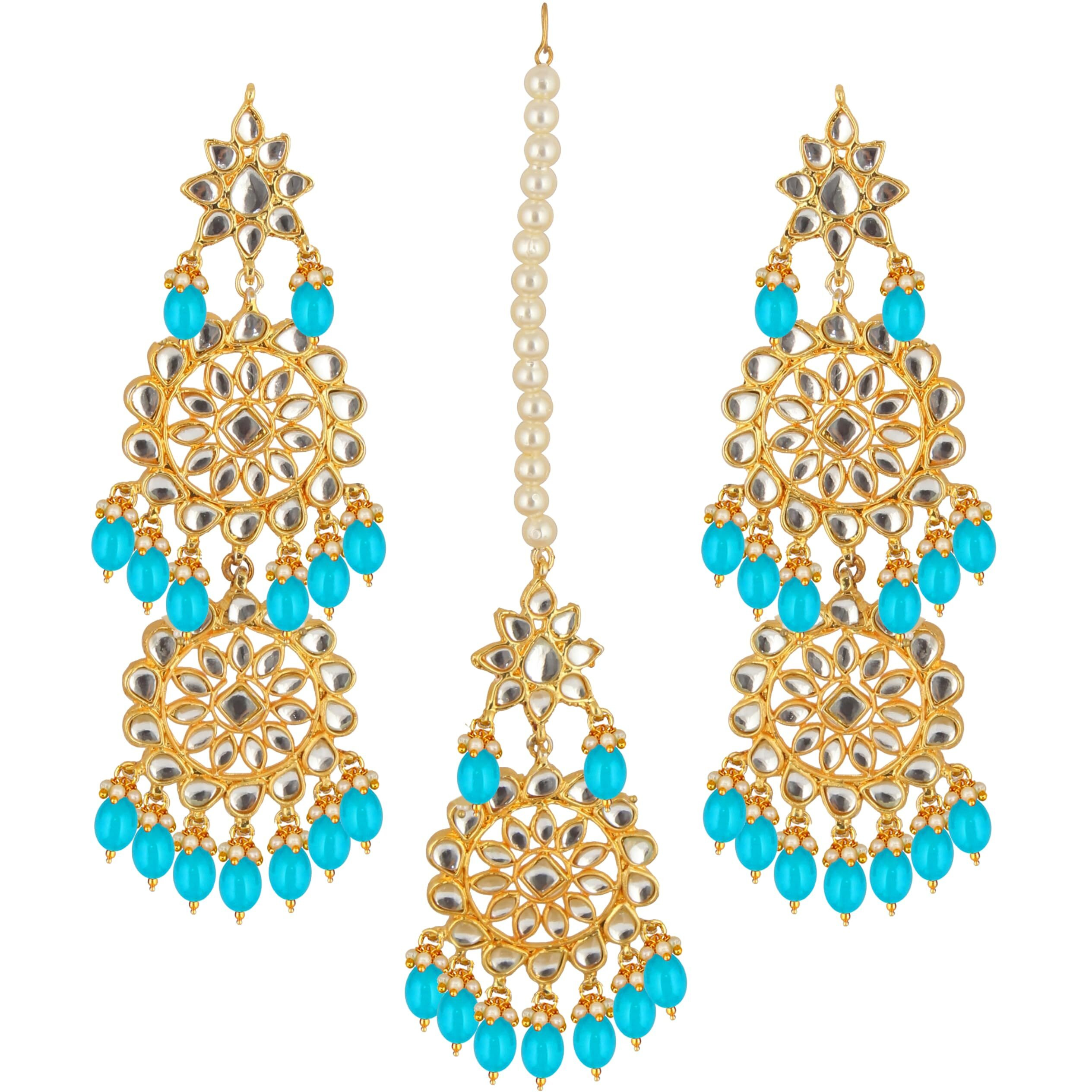 Lucky Jewellery Designer Gold Plating Firoji Color Pearl with Kundan Choker Bridal Dulhan Necklace Set For Girls & Women (4200-QSK-580-F)