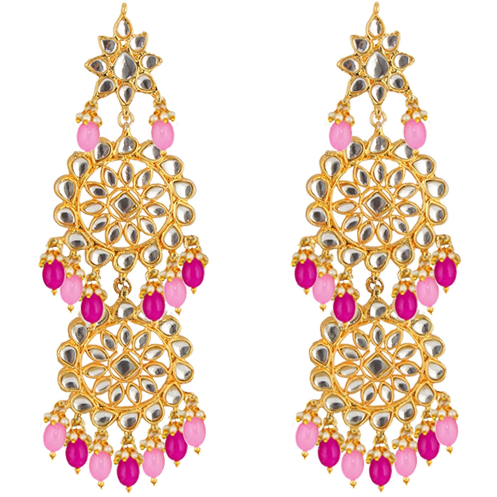 Lucky Jewellery Designer Gold Plating Pink and Magenta Color Pearl with Kundan Choker Bridal Dulhan Necklace Set For Girls & Women (4200-QSK-580-PKR)