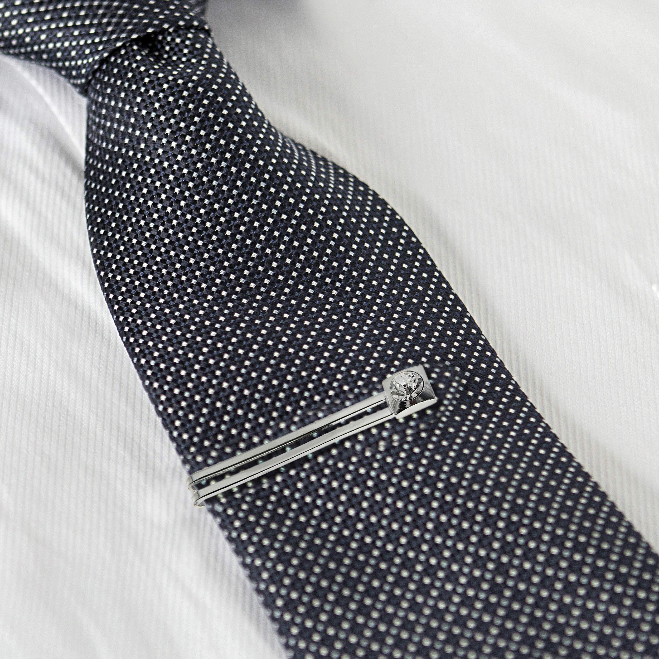 Lucky Jewellery Unique Men Jewelry Color Stone Silver Plated Sleeve Button Formal Cuff Button Wedding Shirt Button, Suit, Blazer Cufflink with Matching Tie Pin Gift Set For Men (261-M4C5-DCTM42SQ-W-S)