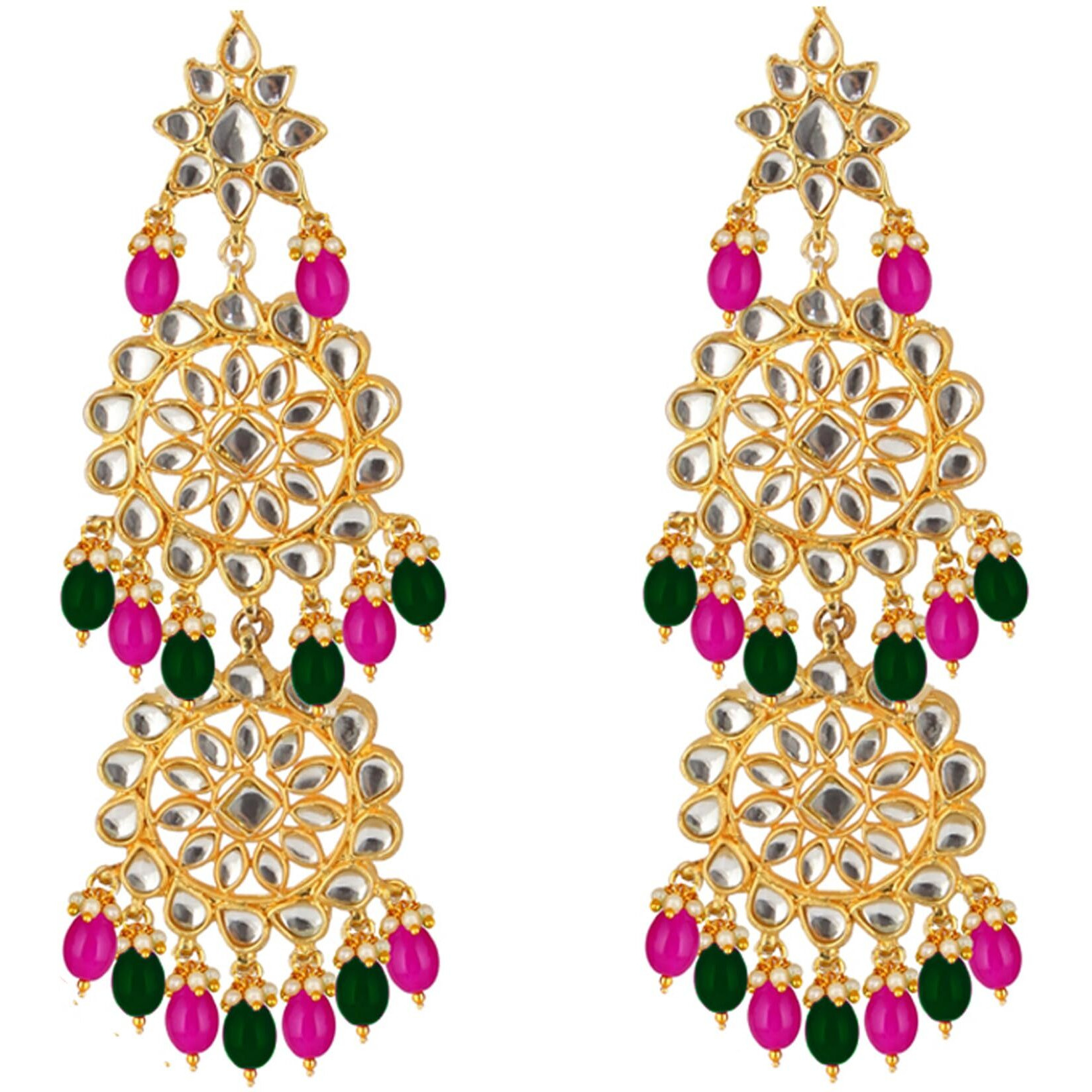 Lucky Jewellery Designer Gold Plating Magenta and Green Color Pearl with Kundan Choker Bridal Dulhan Necklace Set For Girls & Women (4200-QSK-580-RG)