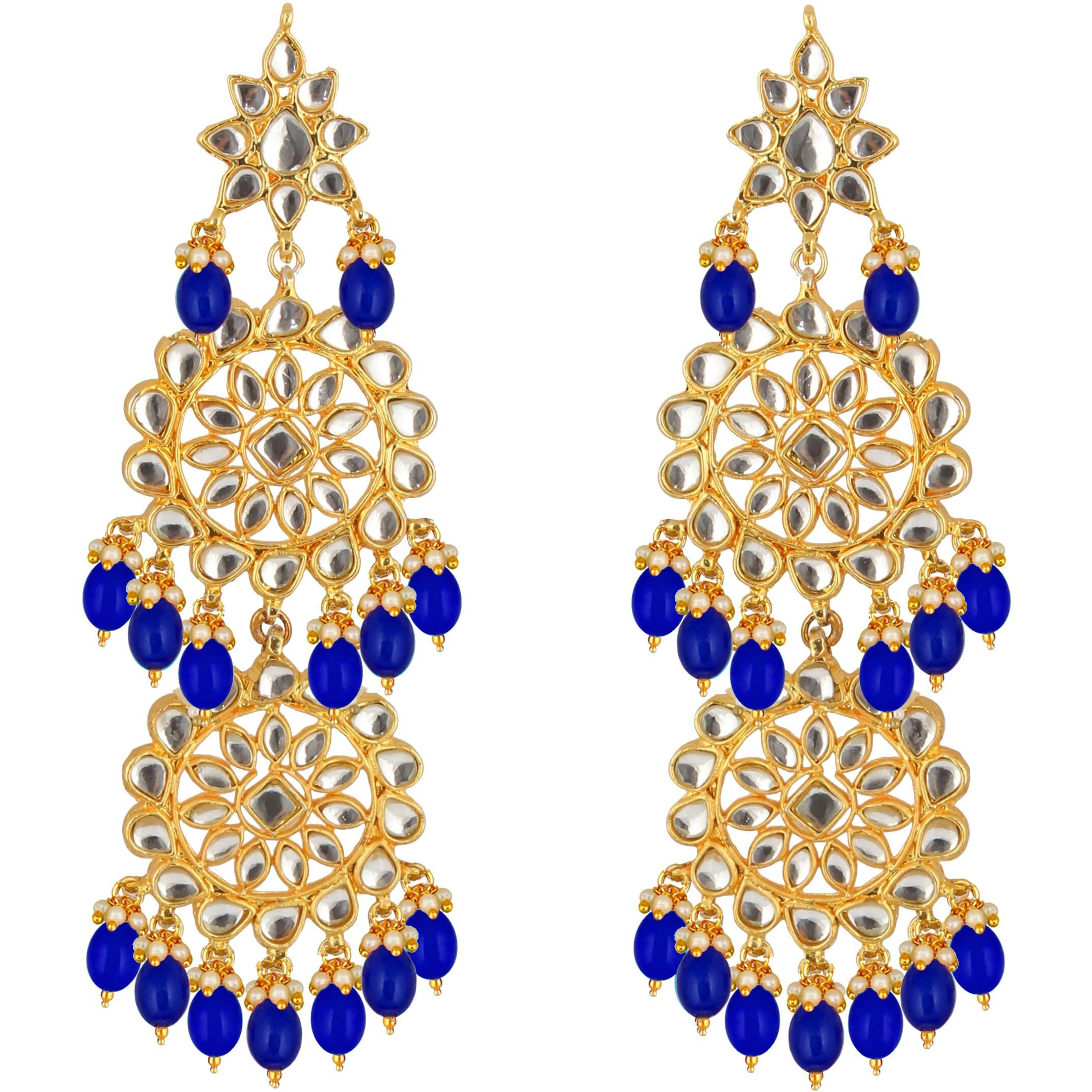 Lucky Jewellery Designer Gold Plating Blue Color Pearl with Kundan Choker Bridal Dulhan Necklace Set For Girls & Women (4200-QSK-580-B)