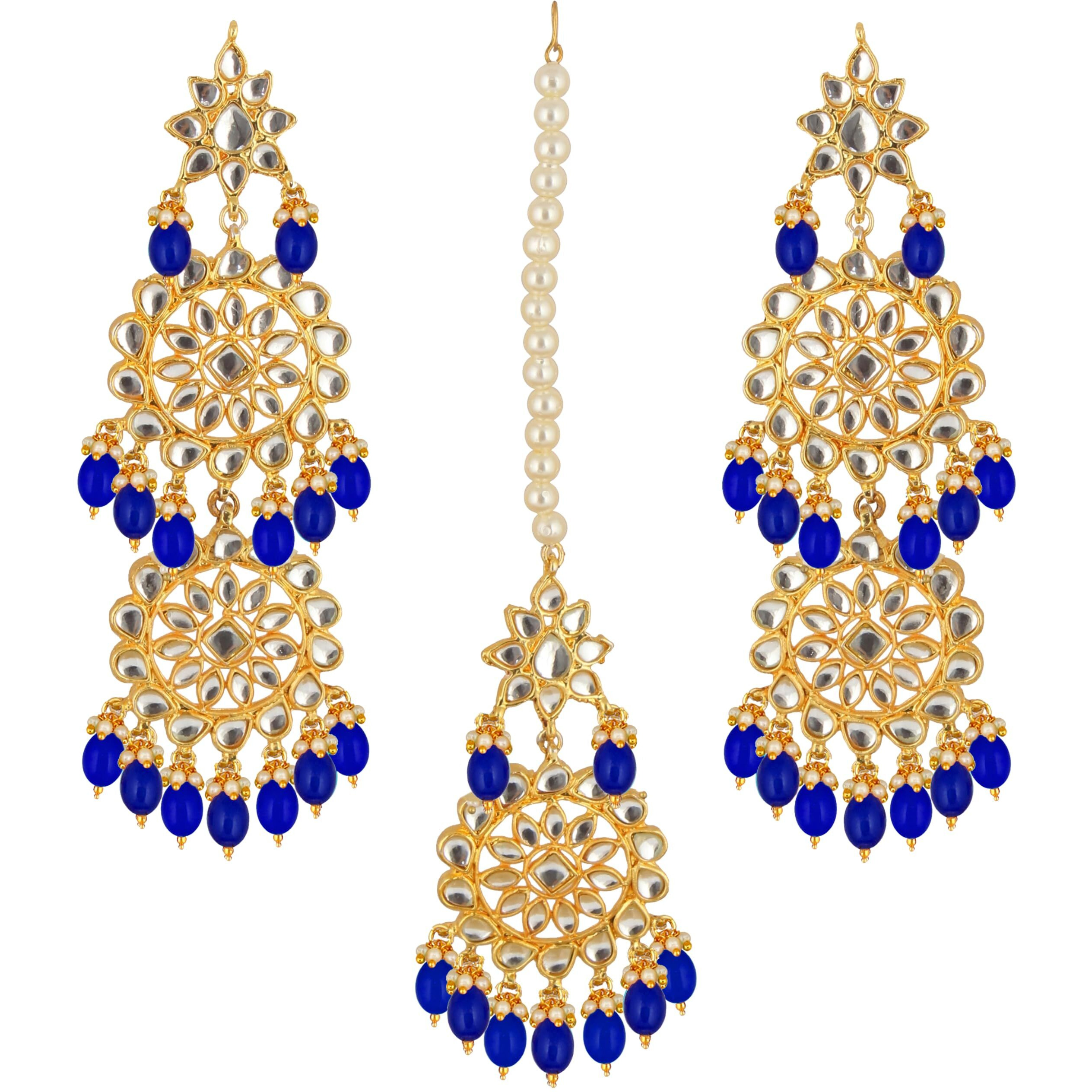 Lucky Jewellery Designer Gold Plating Blue Color Pearl with Kundan Choker Bridal Dulhan Necklace Set For Girls & Women (4200-QSK-580-B)