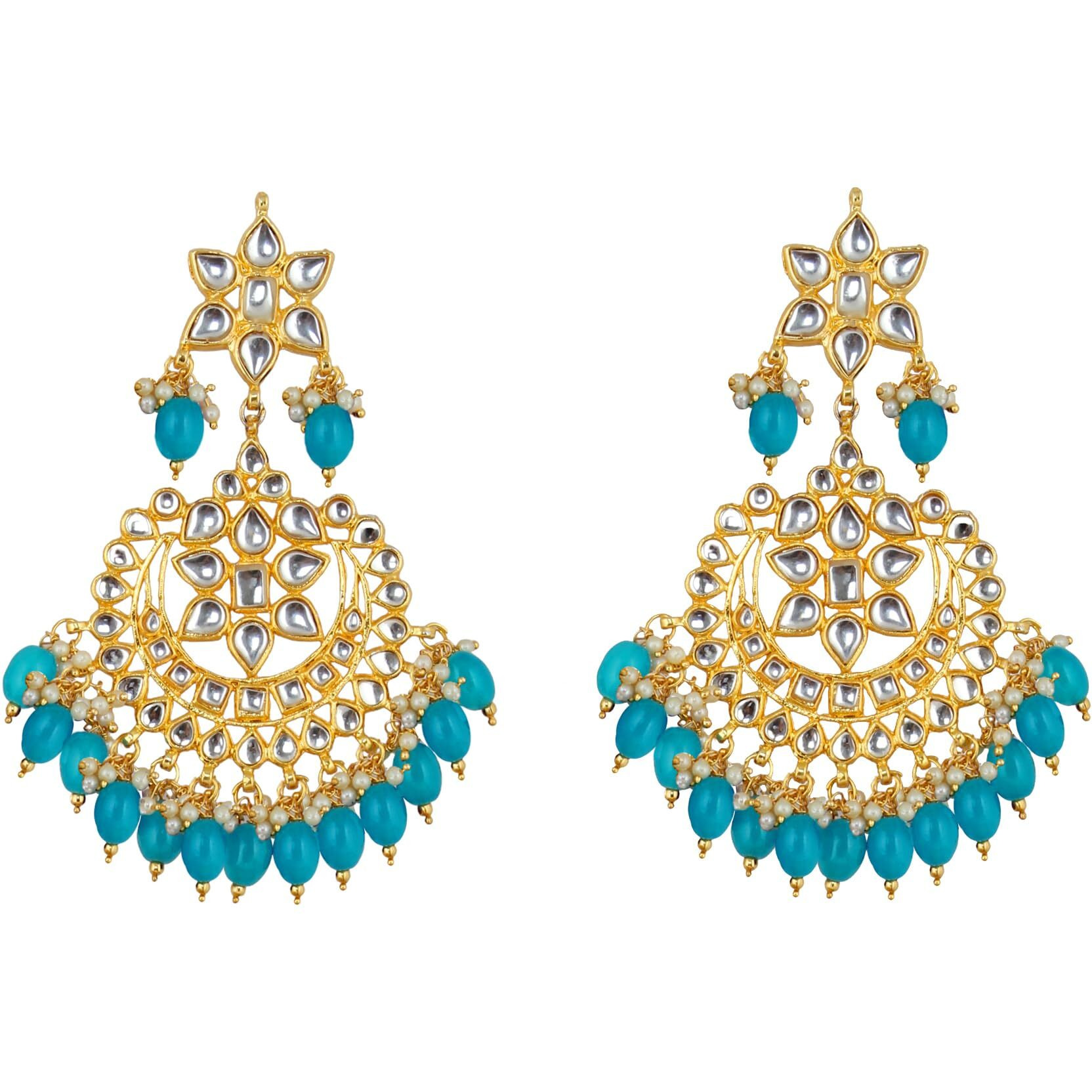 Lucky Jewellery Designer Gold Plating Firoji Color Pearl with Kundan Choker Bridal Necklace Set For Girls & Women (4200-QSK-564-F)