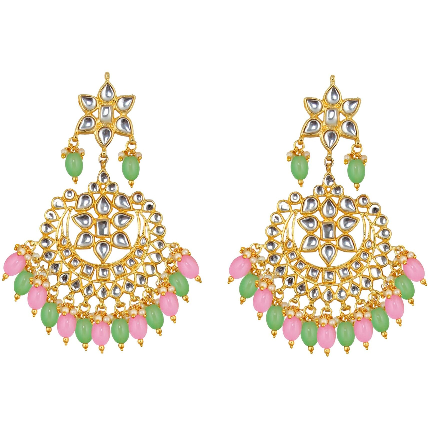 Lucky Jewellery Designer Gold Plating Pink and Mint Color Pearl with Kundan Choker Bridal Necklace Set For Girls & Women (4200-QSK-564-PKMNT)
