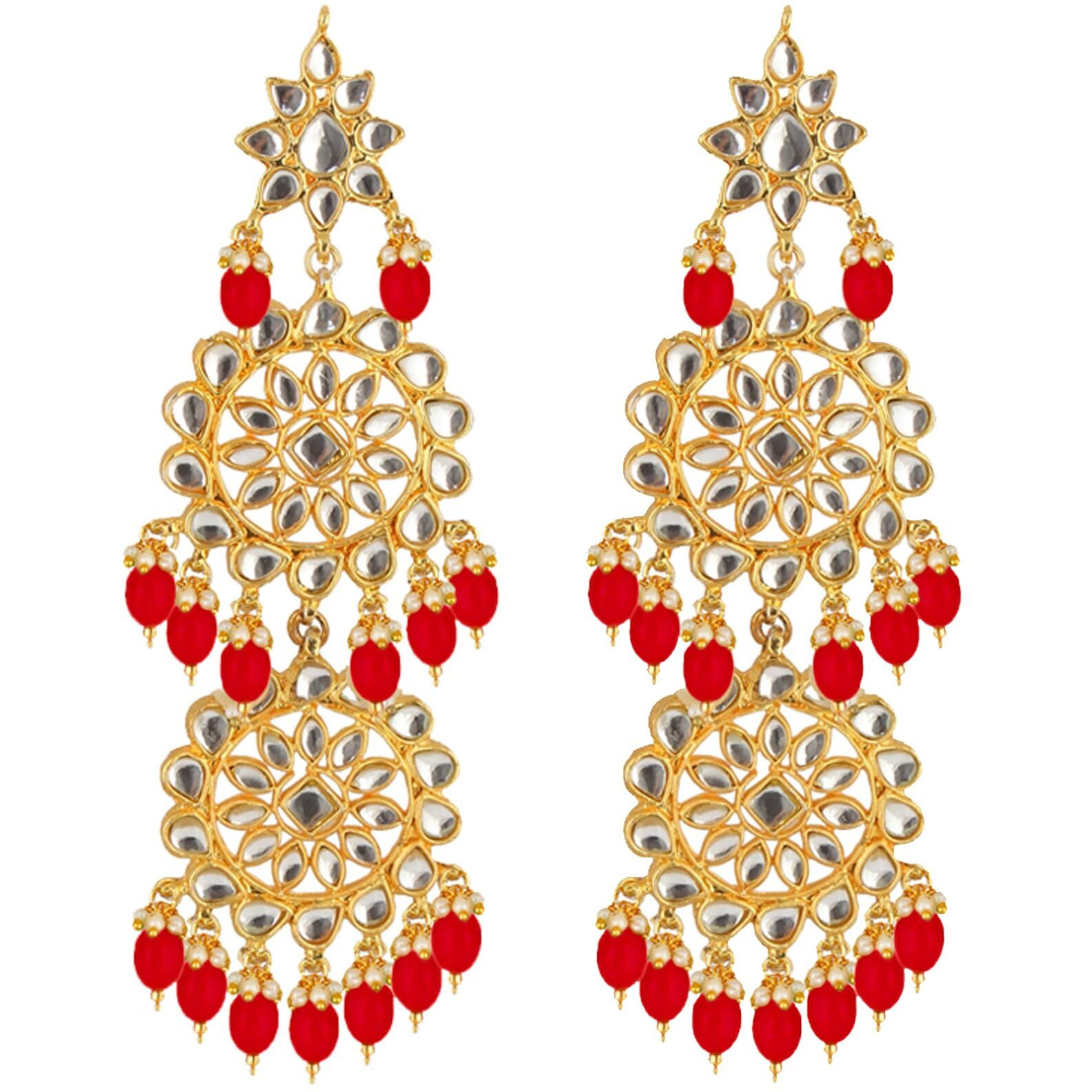 Lucky Jewellery Designer Gold Plating Red Color Pearl with Kundan Choker Bridal Dulhan Necklace Set For Girls & Women (4200-QSK-580-RED)