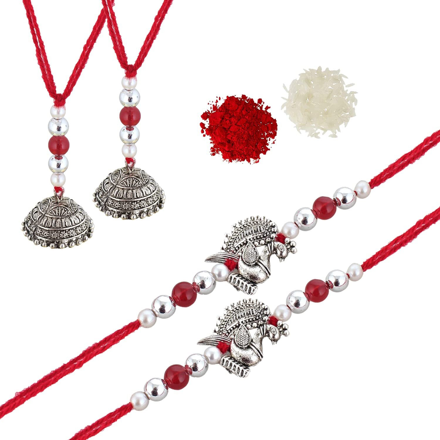 Designer Gold Plated Combo White Color Quirky Flower Shape Bhaiya Bhabhi Rakhi for Bro/Brother/Bhaiya/Bhai/Bhabhi (Pack of 4) Rakshabandan Rakhee Bracelet Rakshashutra (185-WJMR1-Z320-W-4)