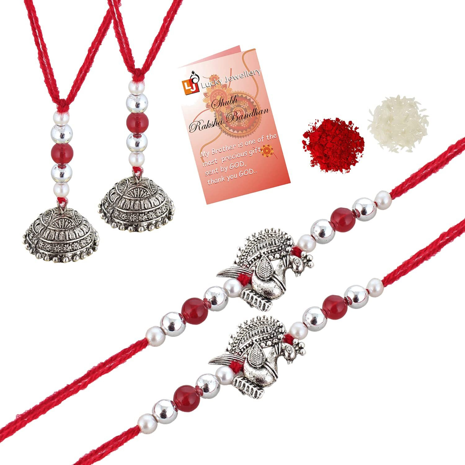 Designer Gold Plated Combo White Color Quirky Flower Shape Bhaiya Bhabhi Rakhi for Bro/Brother/Bhaiya/Bhai/Bhabhi (Pack of 4) Rakshabandan Rakhee Bracelet Rakshashutra (185-WJMR1-Z320-W-4)