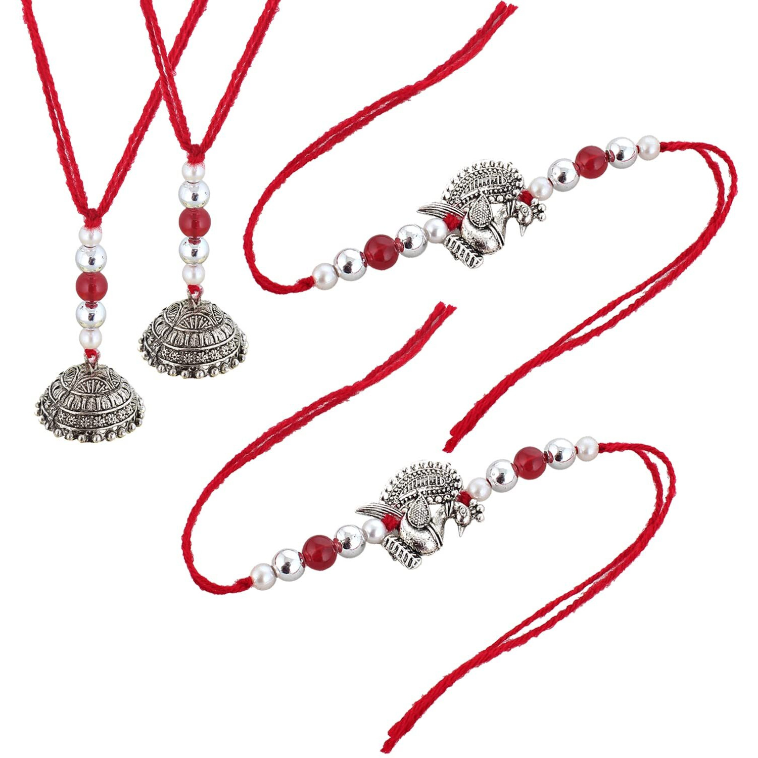 Designer Gold Plated Combo White Color Quirky Flower Shape Bhaiya Bhabhi Rakhi for Bro/Brother/Bhaiya/Bhai/Bhabhi (Pack of 4) Rakshabandan Rakhee Bracelet Rakshashutra (185-WJMR1-Z320-W-4)