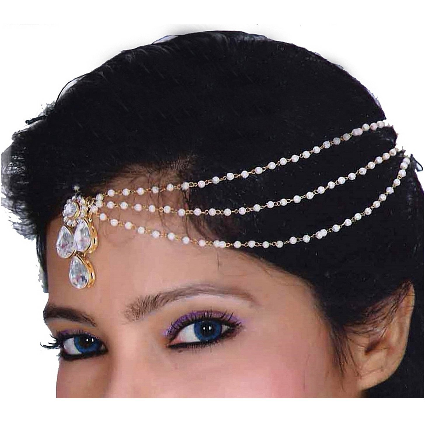 Lucky Jewellery Bridal Dulhan Collection White Color Stone Tikka Wedding Matha Patti For Girls & Women (116-L1PM-03-W)