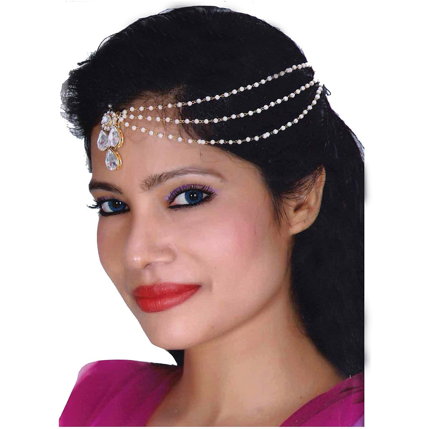 Lucky Jewellery Bridal Dulhan Collection White Color Stone Tikka Wedding Matha Patti For Girls & Women (116-L1PM-03-W)