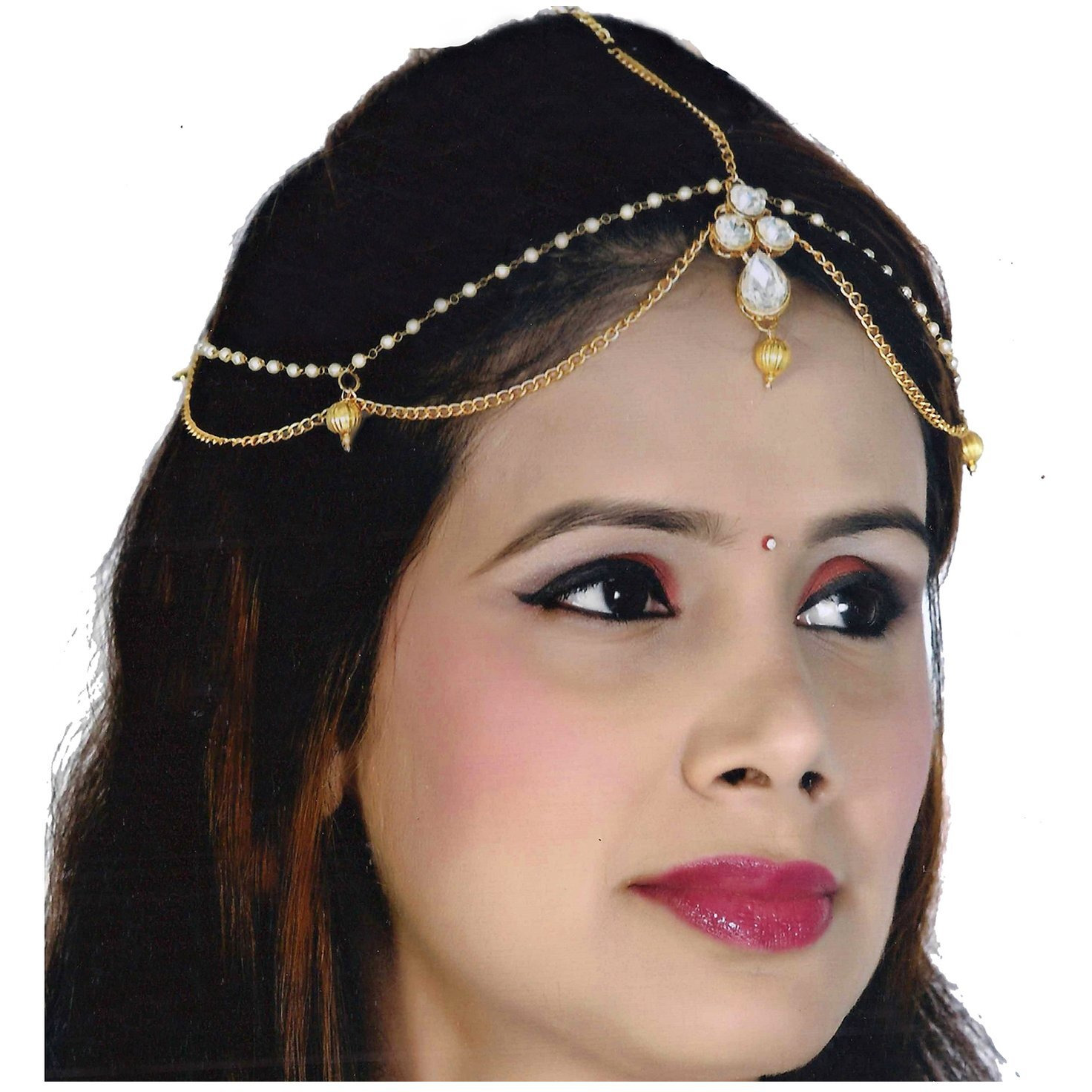 Lucky Jewellery Bridal Dulhan Collection White Color Stone Tikka Wedding Matha Patti For Girls & Women (149-L1PM-09-W)