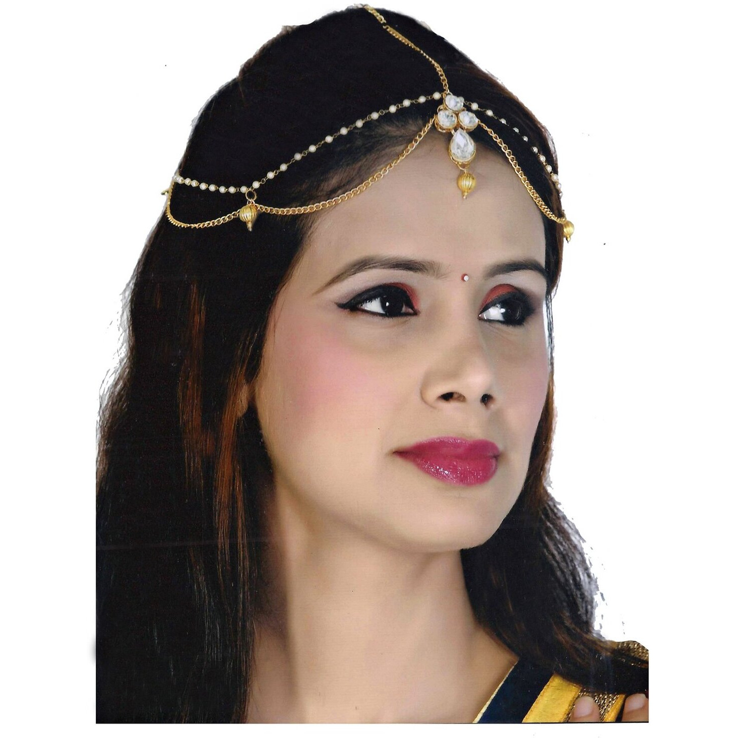 Lucky Jewellery Bridal Dulhan Collection White Color Stone Tikka Wedding Matha Patti For Girls & Women (149-L1PM-09-W)