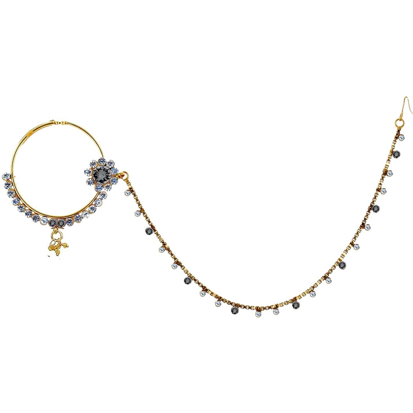 Lucky Jewellery 18 K Gold Plated Karwa Chauth Grey Color Alloy Wedding Suhag Nath for Girls & Women