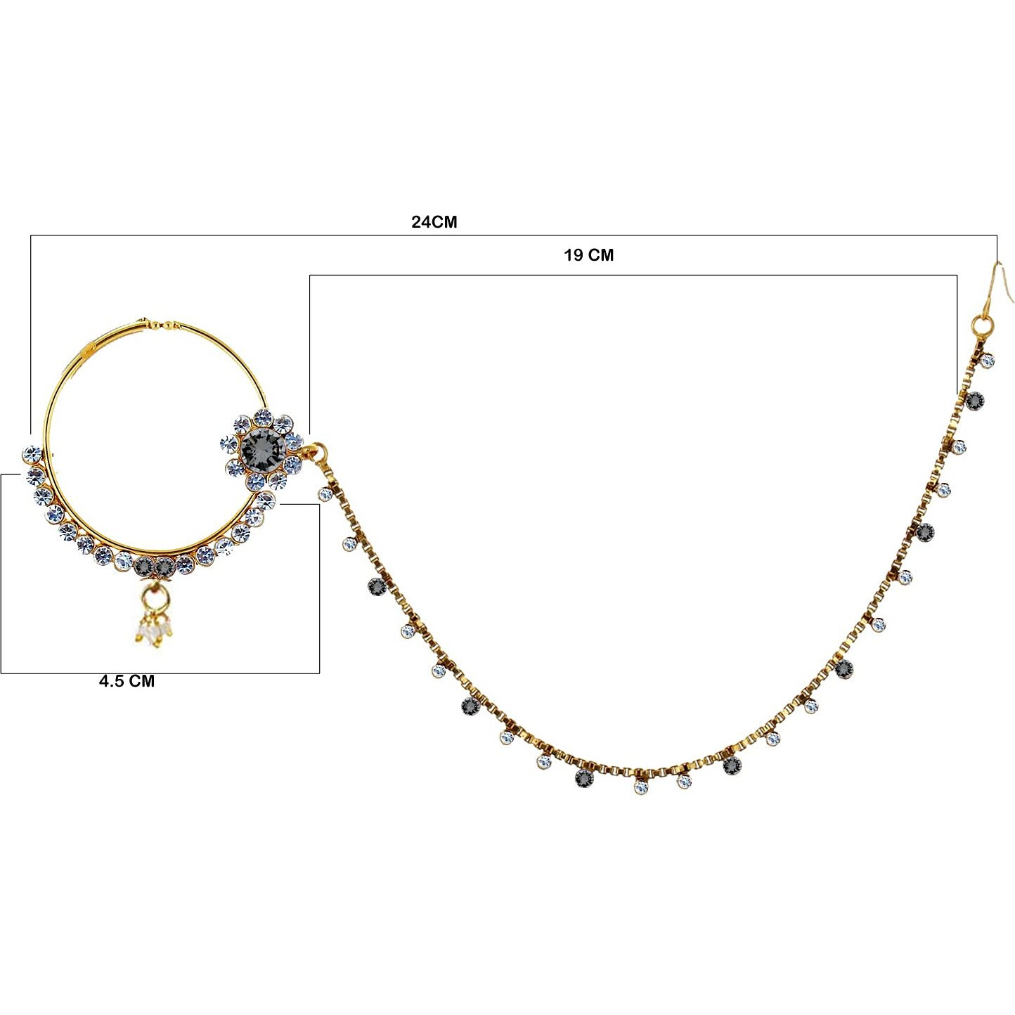 Lucky Jewellery 18 K Gold Plated Karwa Chauth Grey Color Alloy Wedding Suhag Nath for Girls & Women