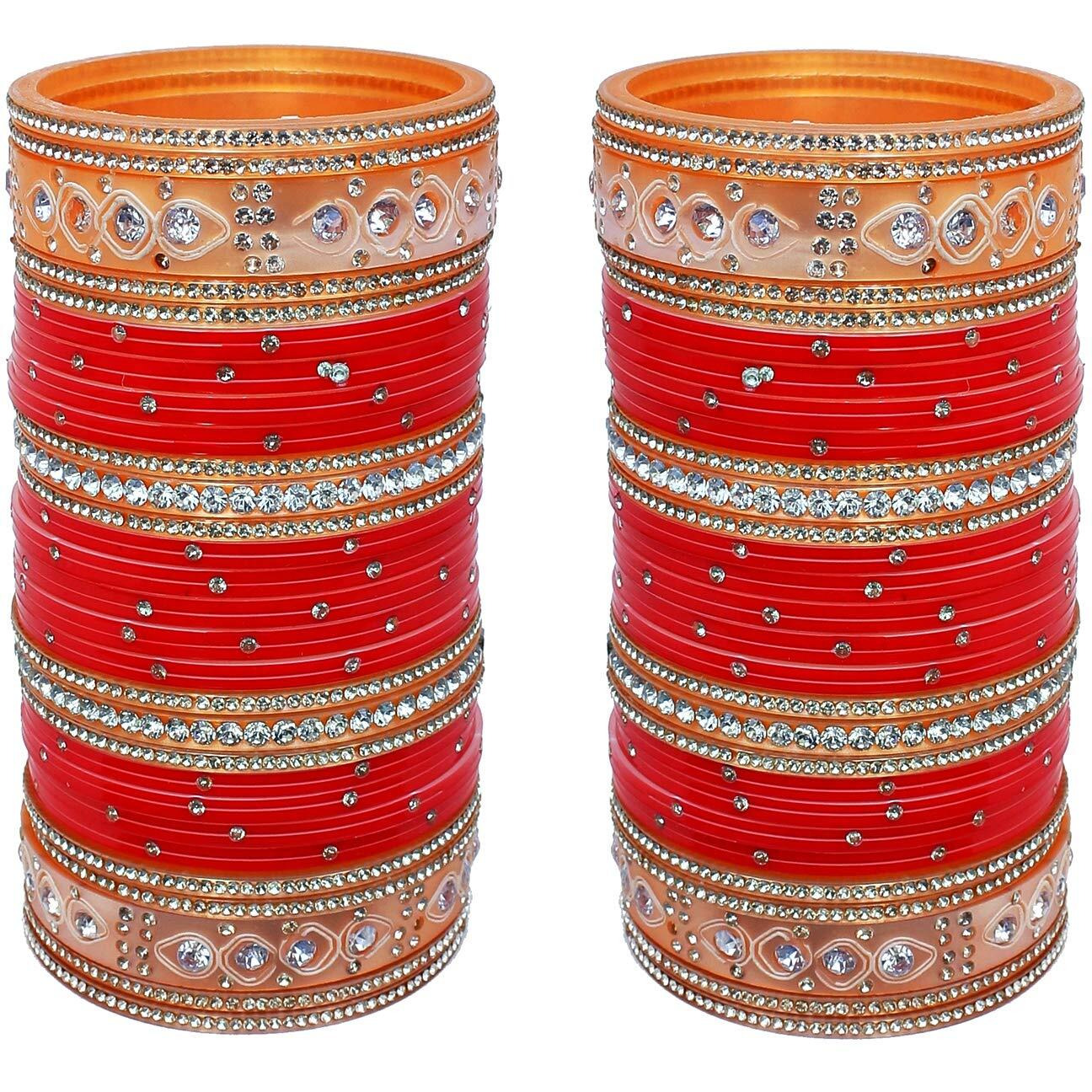Lucky Jewellery Bridal Bangle set Red Punjabi Choora Wedding Chuda Fashion Chura Set for Women(508-M1C1-722-R210)