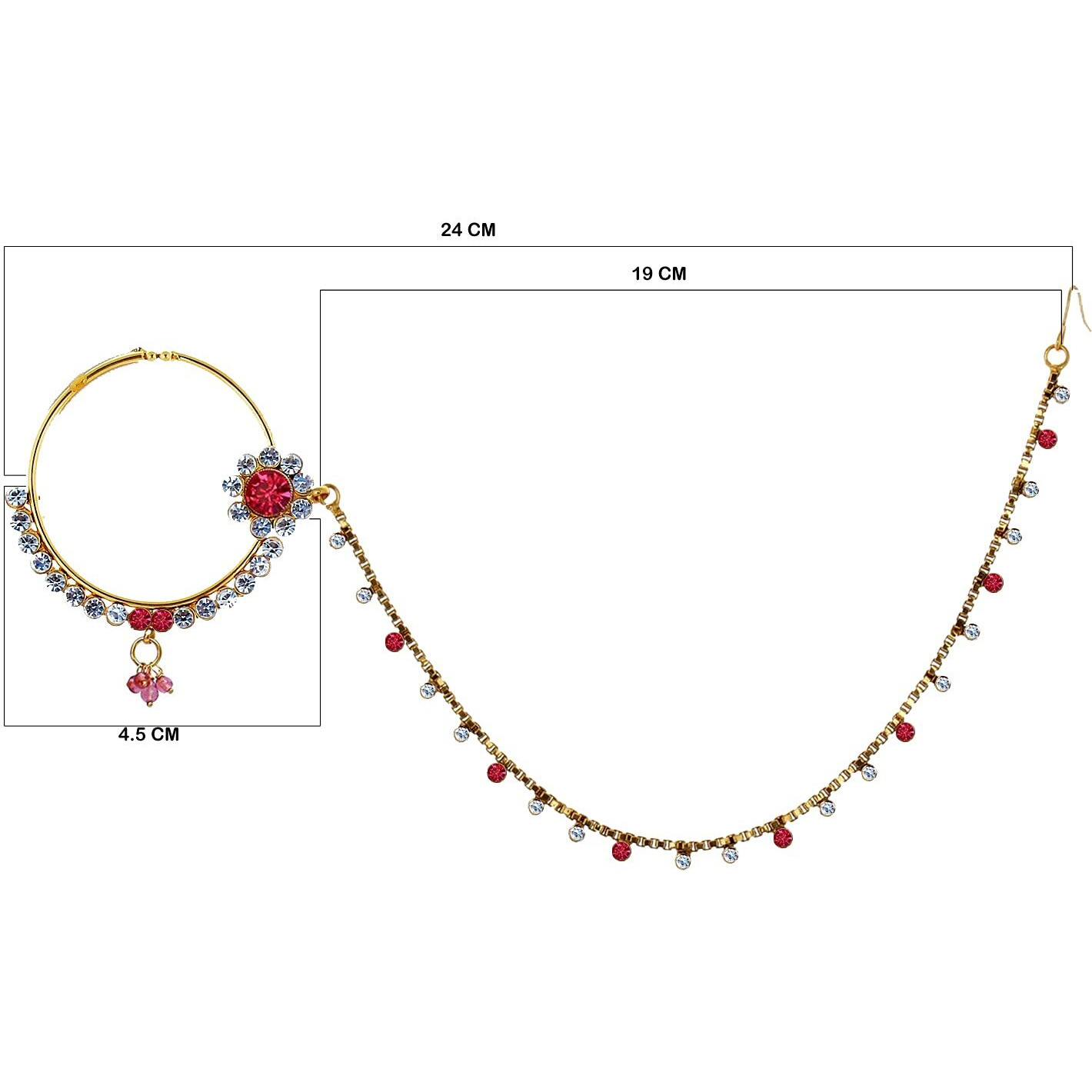 Lucky Jewellery 18 K Gold Plated Karwa Chauth Magenta Color Alloy Wedding Suhag Nath for Girls & Women
