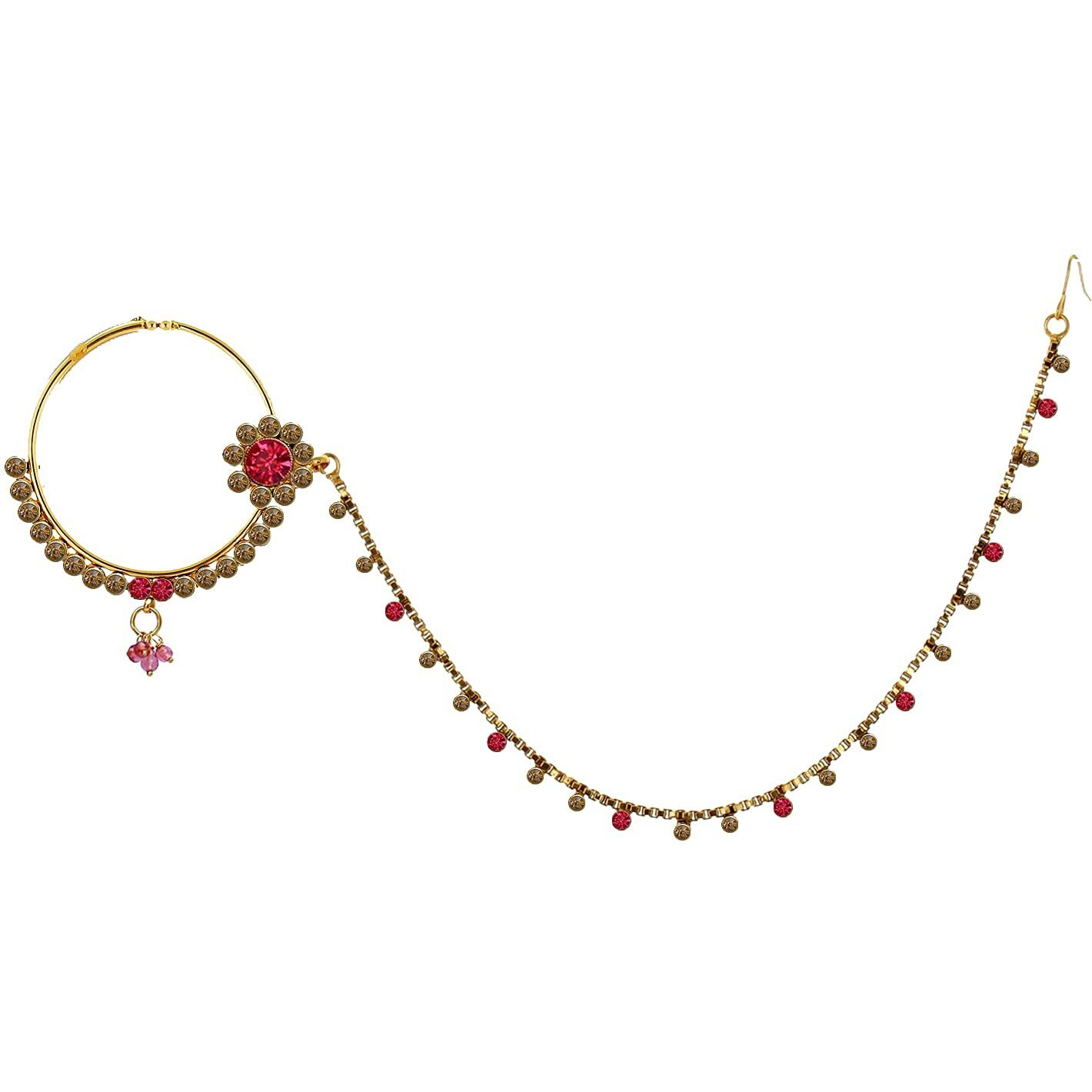 Lucky Jewellery 18 K Gold Plated Karwa Chauth Golden Magenta Color Alloy Wedding Suhag Nath for Girls & Women