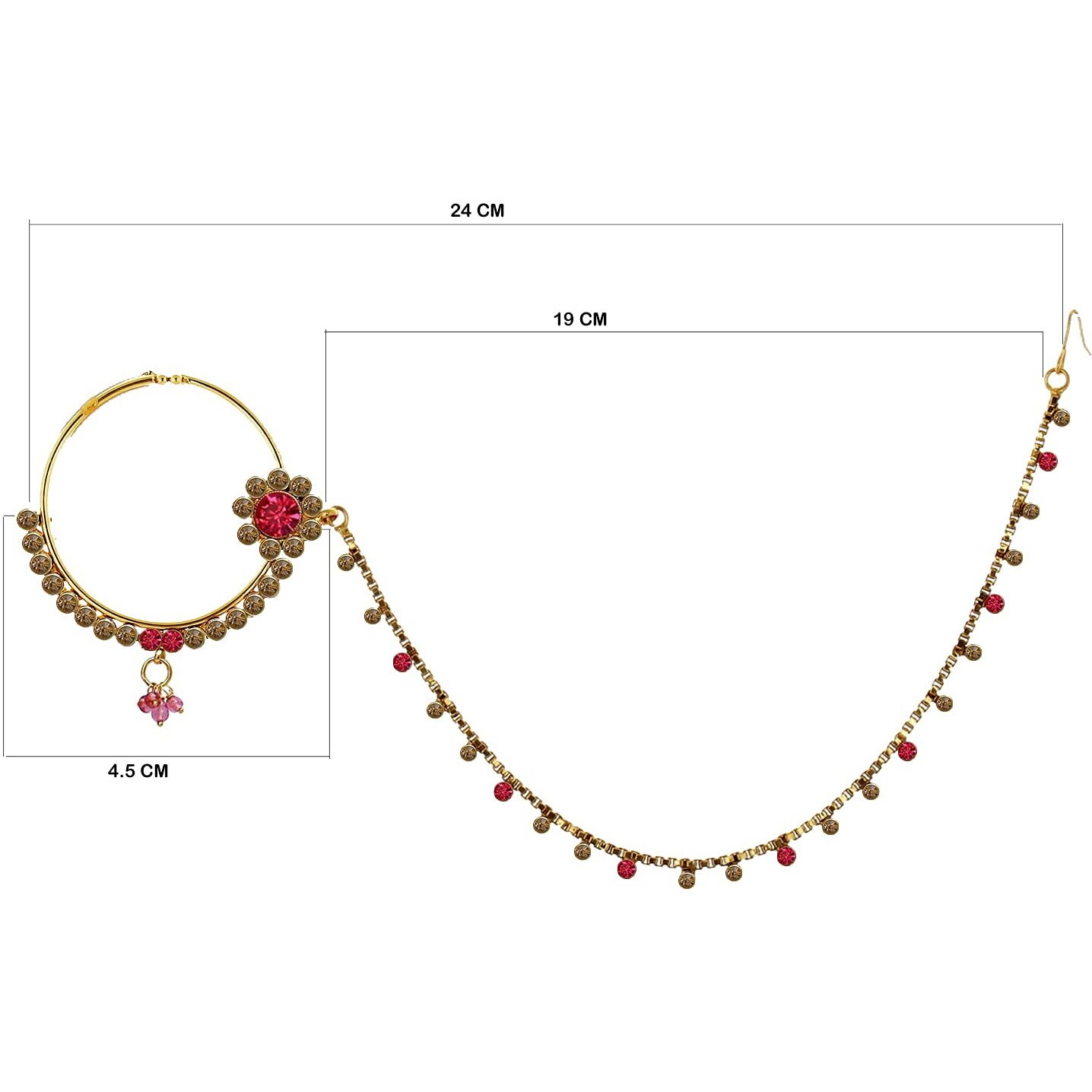 Lucky Jewellery 18 K Gold Plated Karwa Chauth Golden Magenta Color Alloy Wedding Suhag Nath for Girls & Women