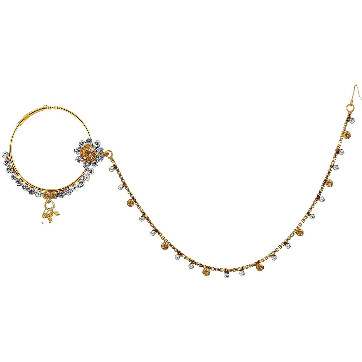 Lucky Jewellery 18 K Gold Plated Karwa Chauth Gold White Color Alloy Wedding Suhag Nath for Girls & Women