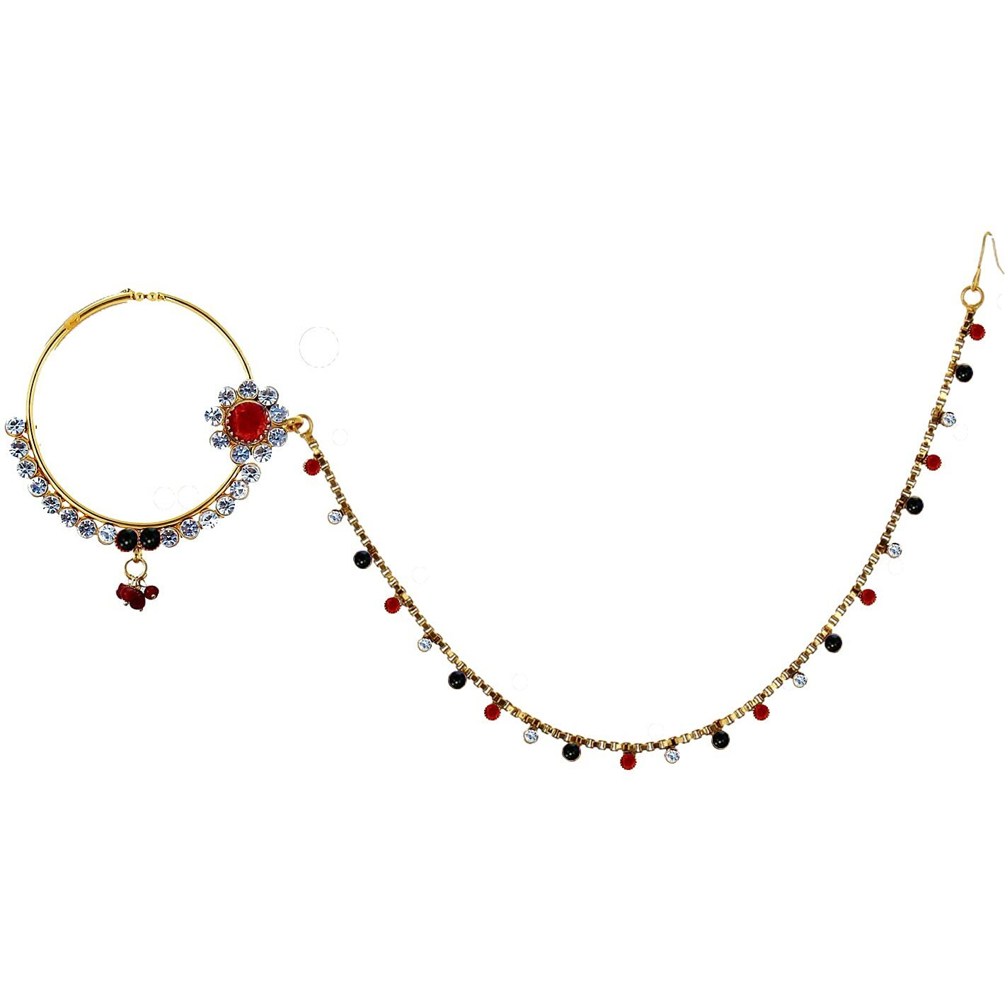 Lucky Jewellery 18 K Gold Plated Karwa Chauth Red Green Color Alloy Wedding Suhag Nath for Girls & Women