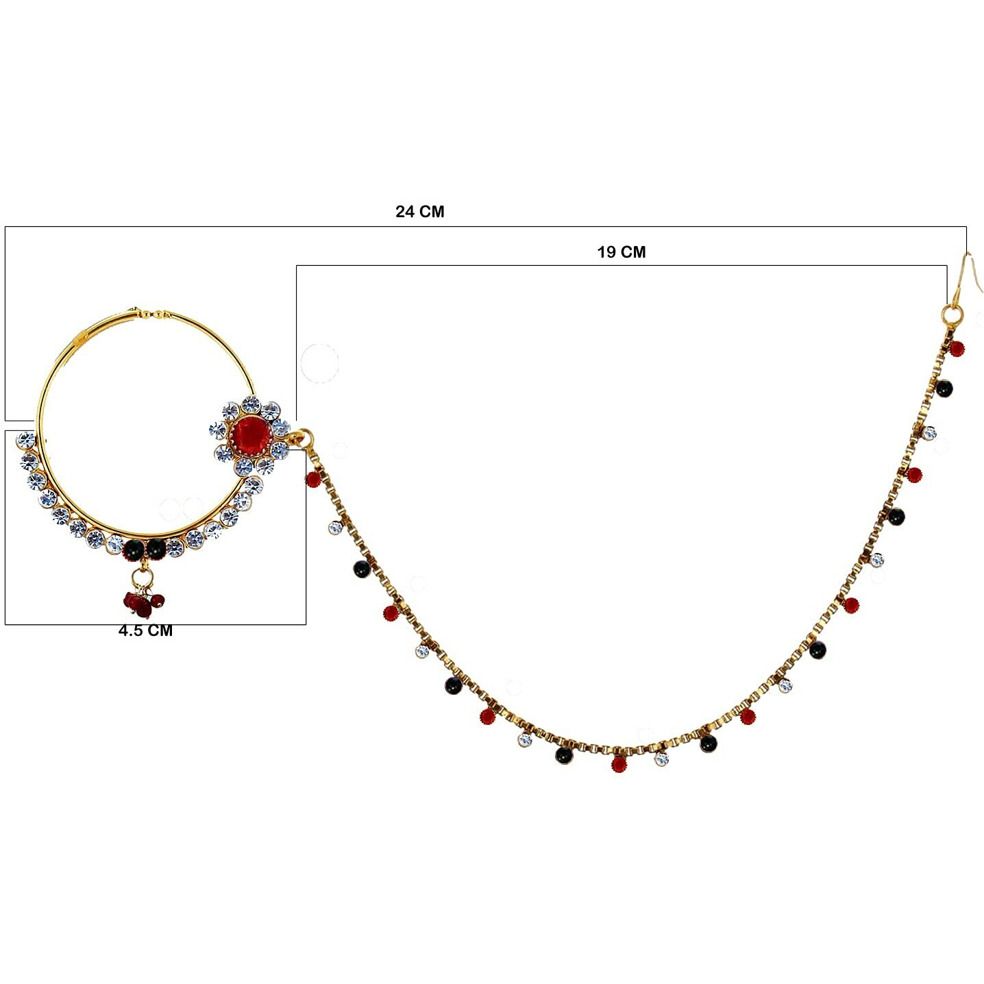 Lucky Jewellery 18 K Gold Plated Karwa Chauth Red Green Color Alloy Wedding Suhag Nath for Girls & Women