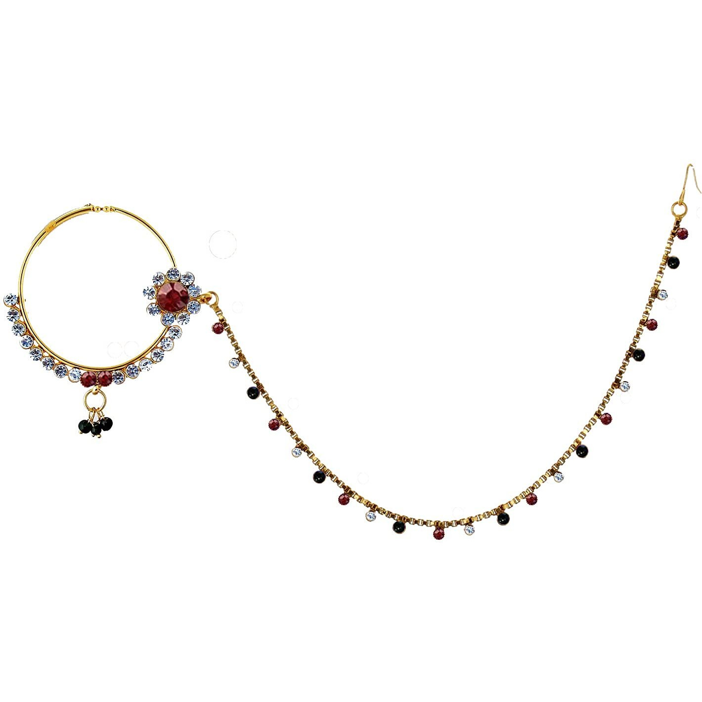 Lucky Jewellery 18 K Gold Plated Karwa Chauth Maroon Green Color Alloy Wedding Suhag Nath for Girls & Women