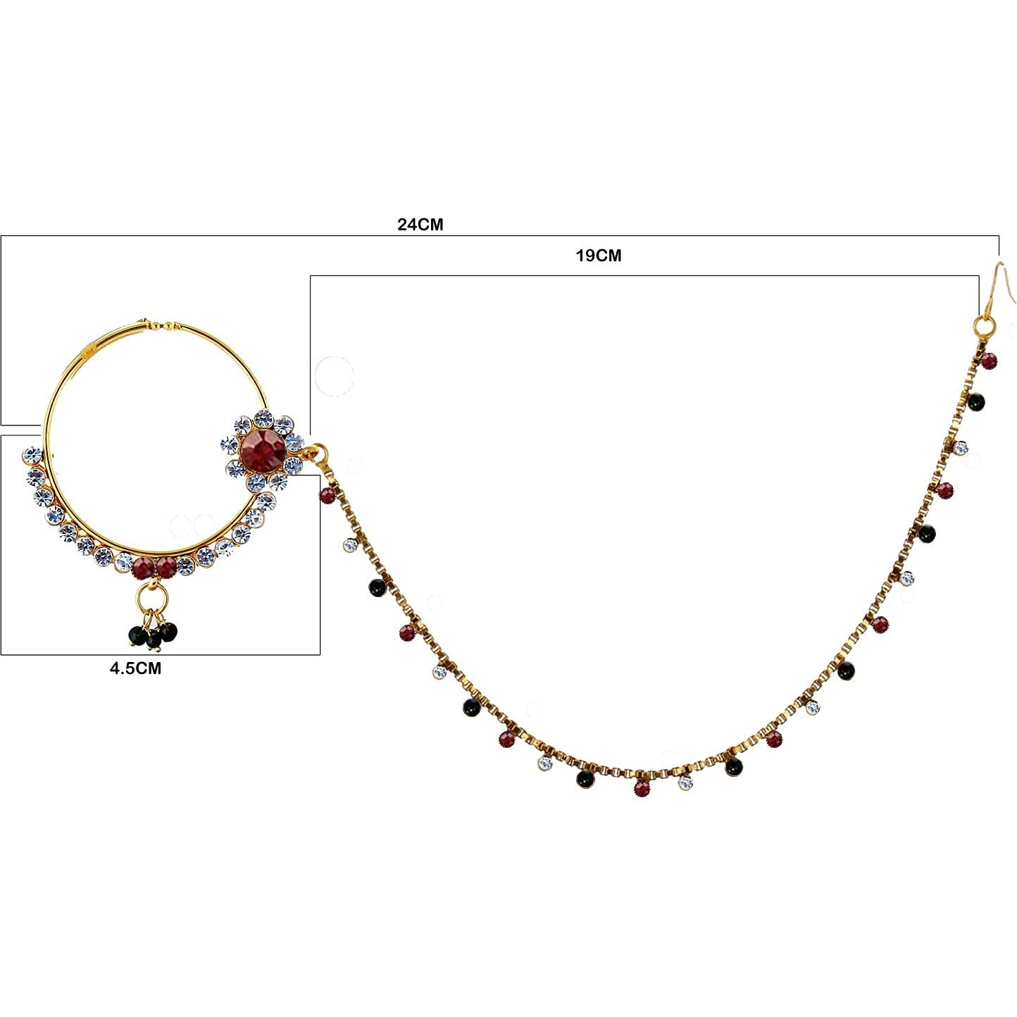 Lucky Jewellery 18 K Gold Plated Karwa Chauth Maroon Green Color Alloy Wedding Suhag Nath for Girls & Women
