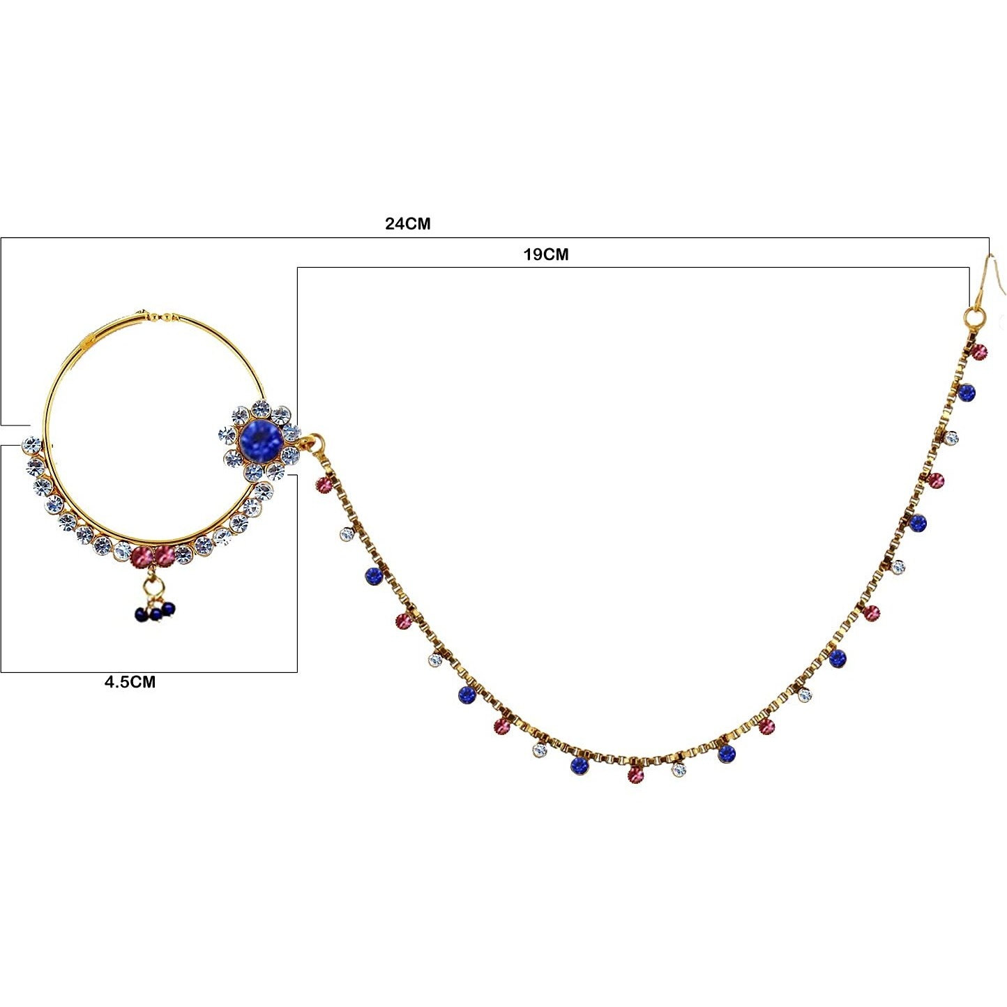 Lucky Jewellery 18 K Gold Plated Karwa Chauth Pink Blue Color Alloy Wedding Suhag Nath for Girls & Women