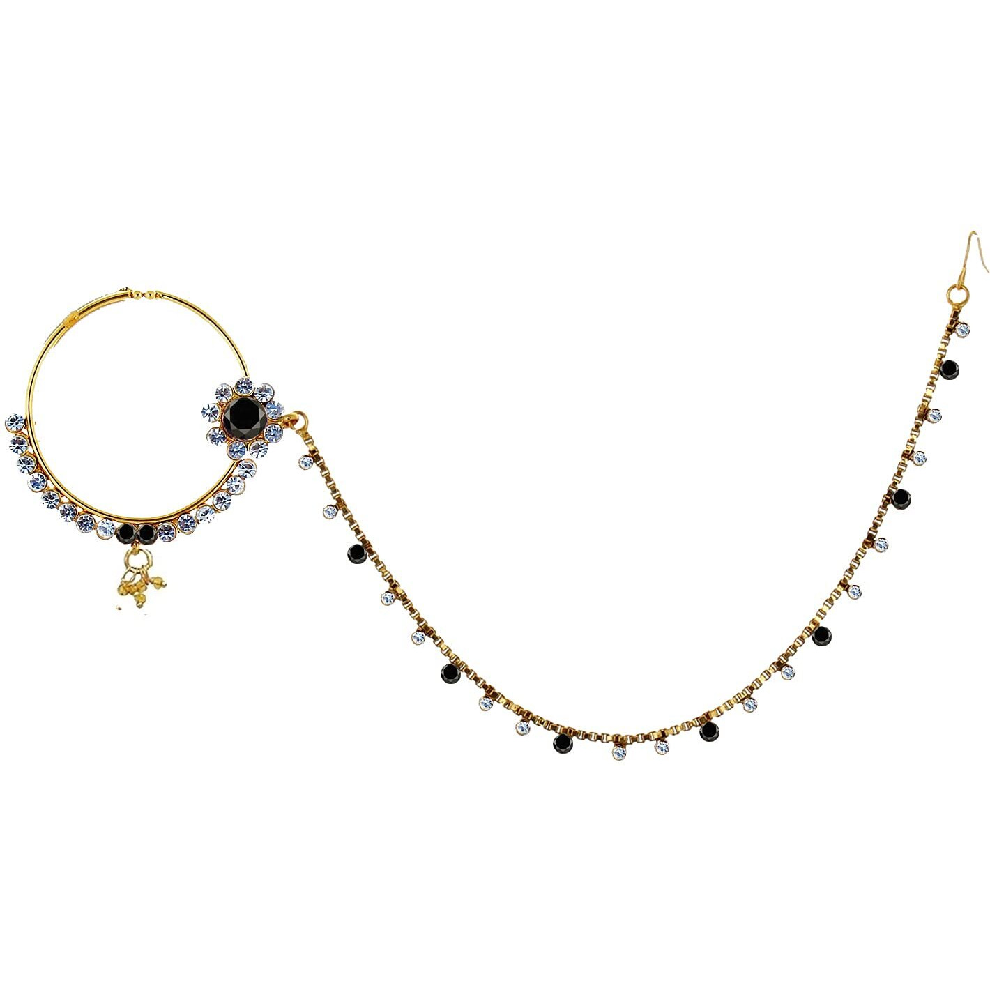 Lucky Jewellery 18 K Gold Plated Karwa Chauth Black Color Alloy Wedding Suhag Nath for Girls & Women