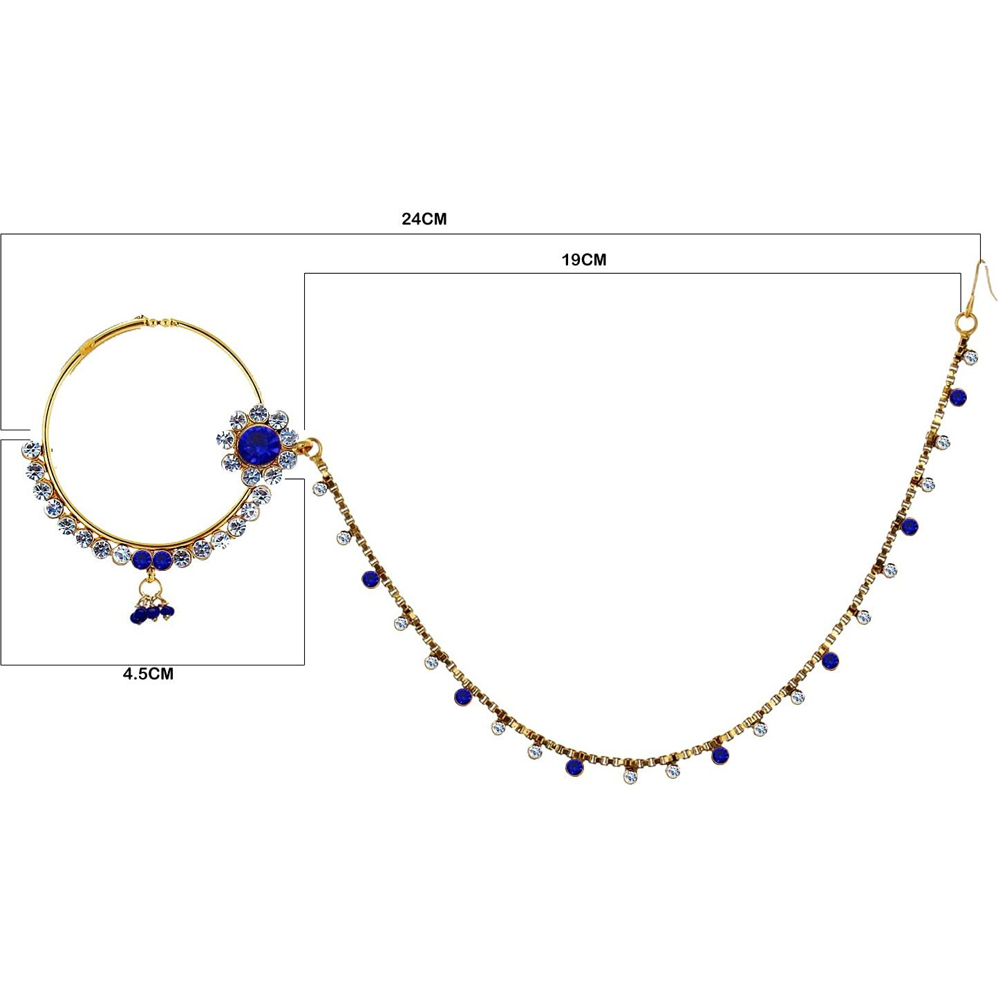 Lucky Jewellery 18 K Gold Plated Karwa Chauth Blue Color Alloy Wedding Suhag Nath for Girls & Women
