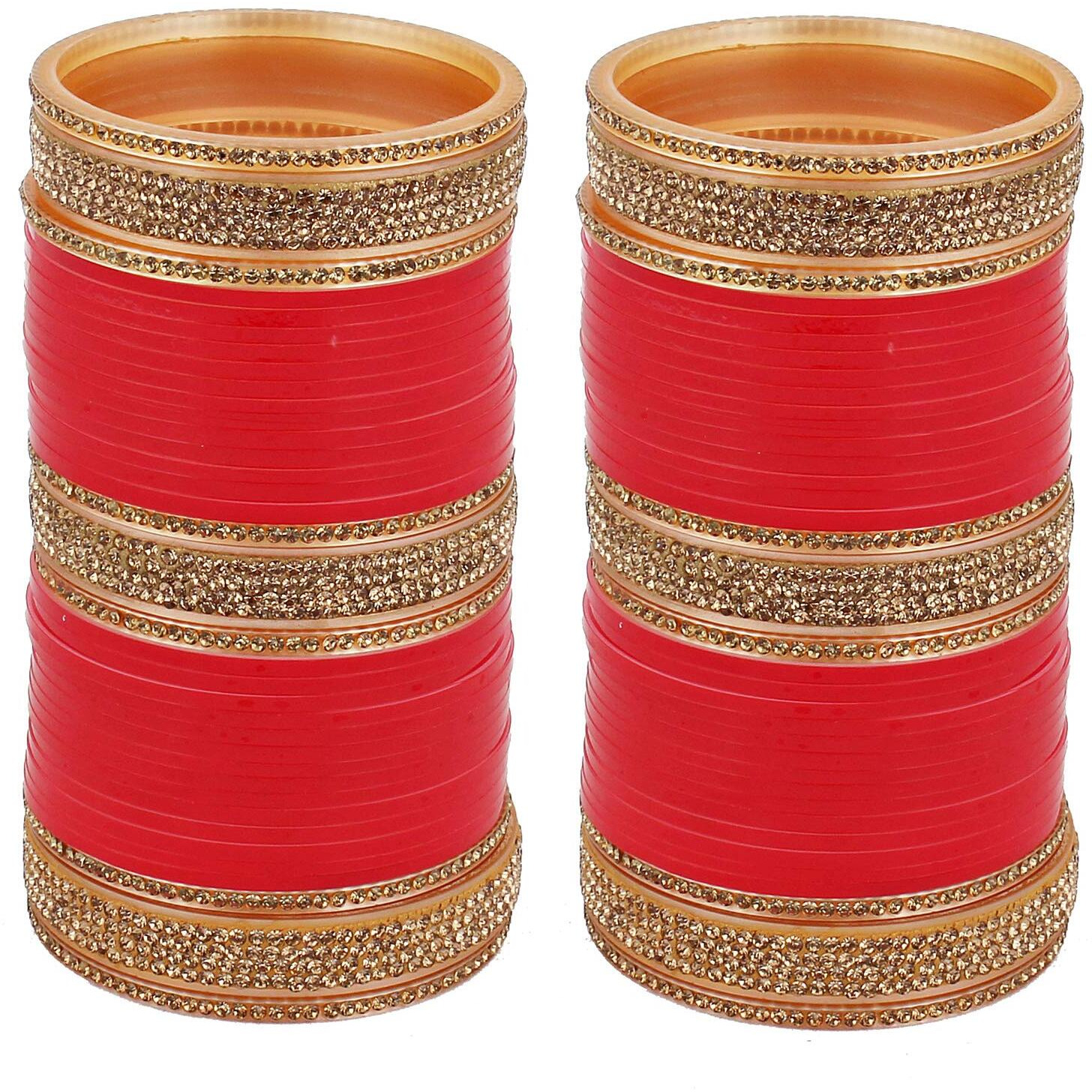 Lucky Jewellery Bridal Bangle Set Red Designer Chura Dulhan Wedding Punjabi Choora Fashion Jewellery Chuda For Women (700-M1C1-735-R)
