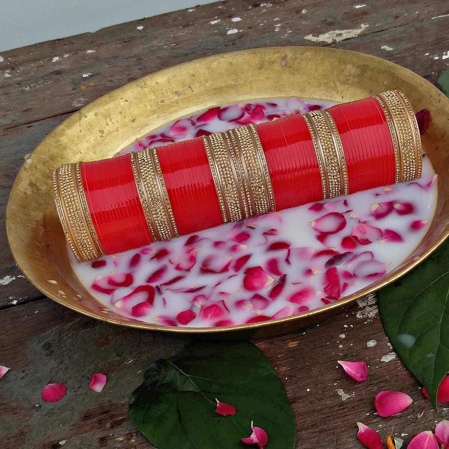 Lucky Jewellery Bridal Bangle Set Red Designer Chura Dulhan Wedding Punjabi Choora Fashion Jewellery Chuda For Women (700-M1C1-735-R)