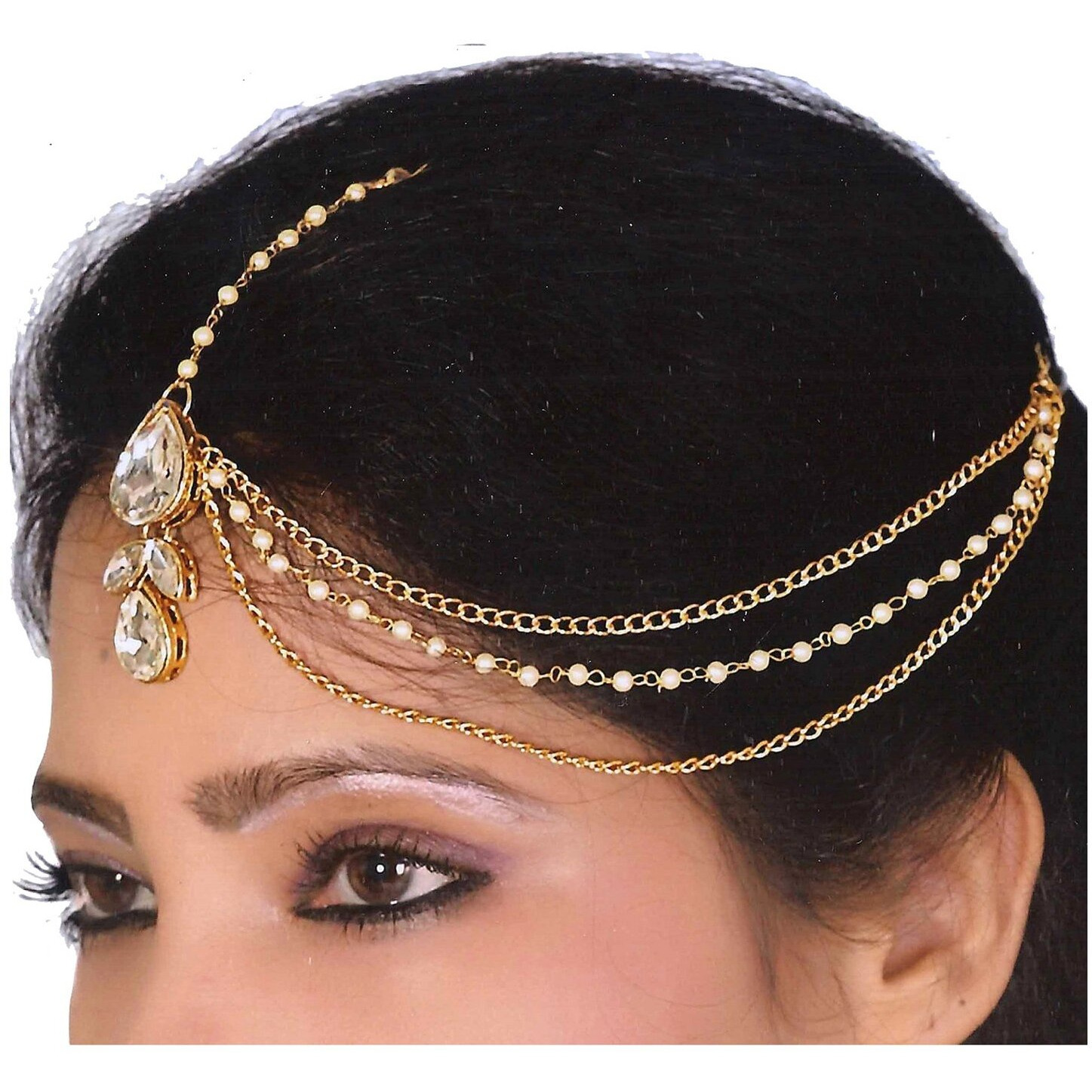 Lucky Jewellery Bridal Dulhan Collection White Color Stone Tikka Wedding Matha Patti For Girls & Women (106-L1PM-13-W)